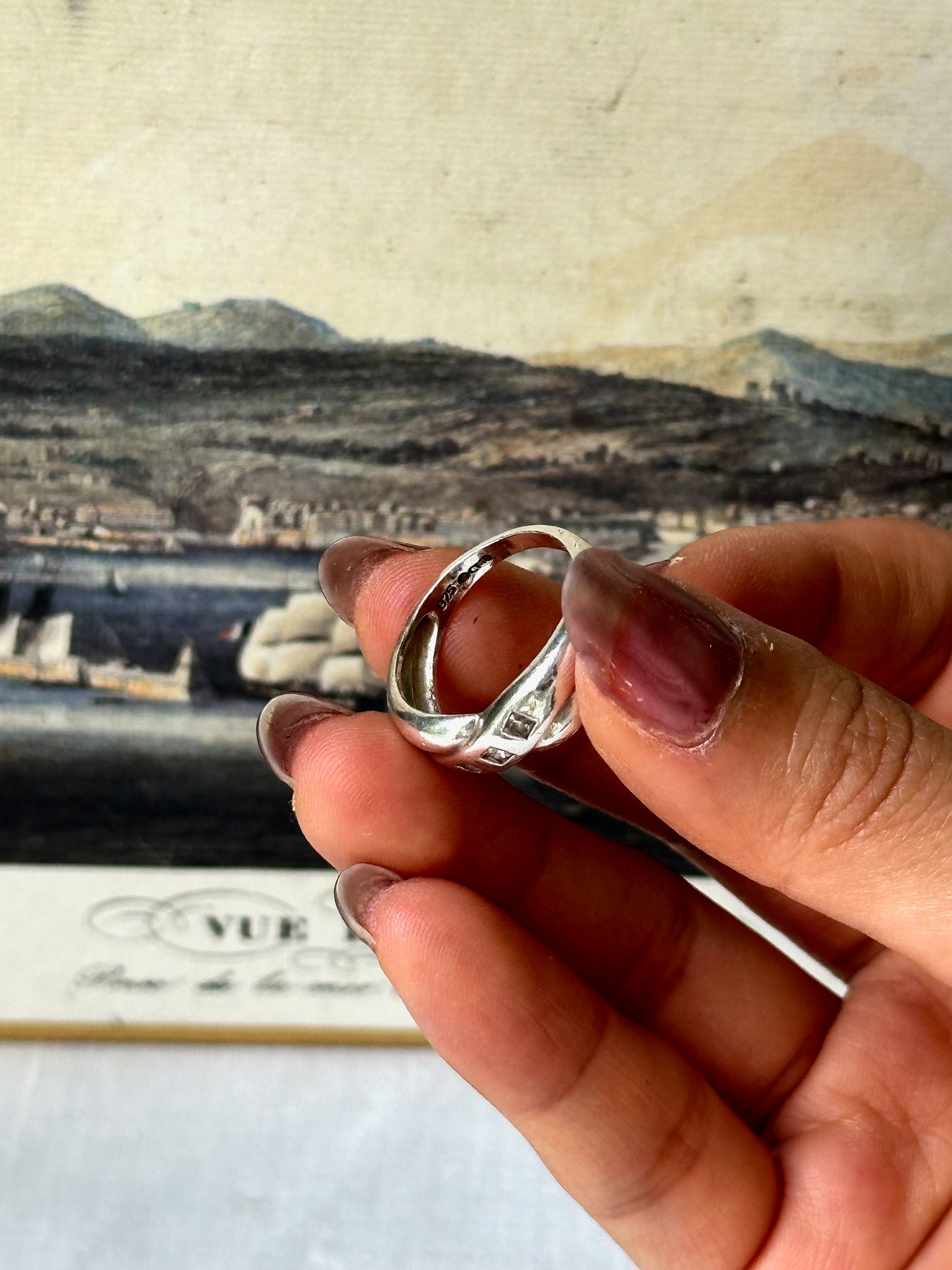 Vintage Three Rhinestone Sterling Silver Ring