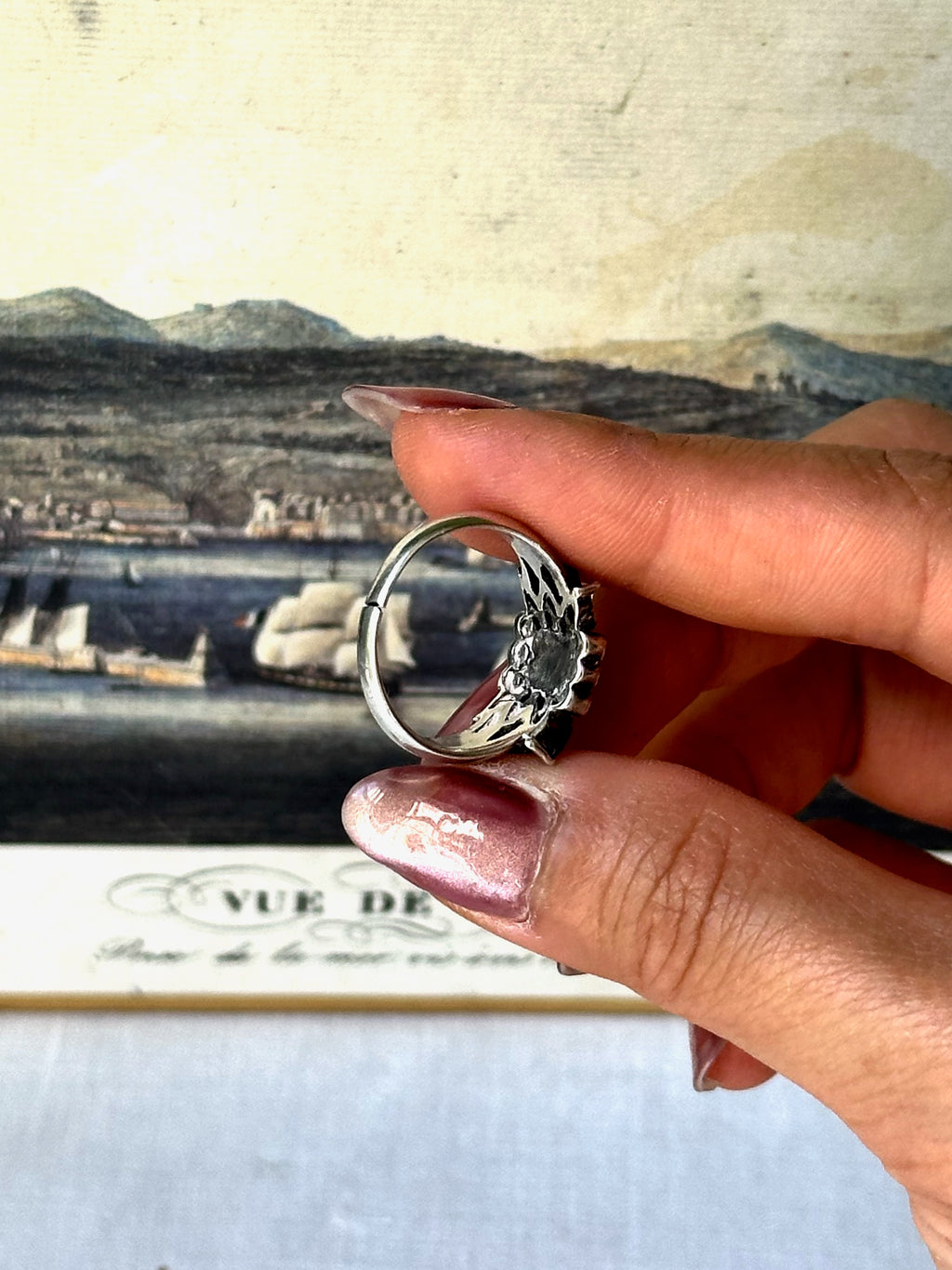 1950s Marcasite & Purple Stone Silver Ring