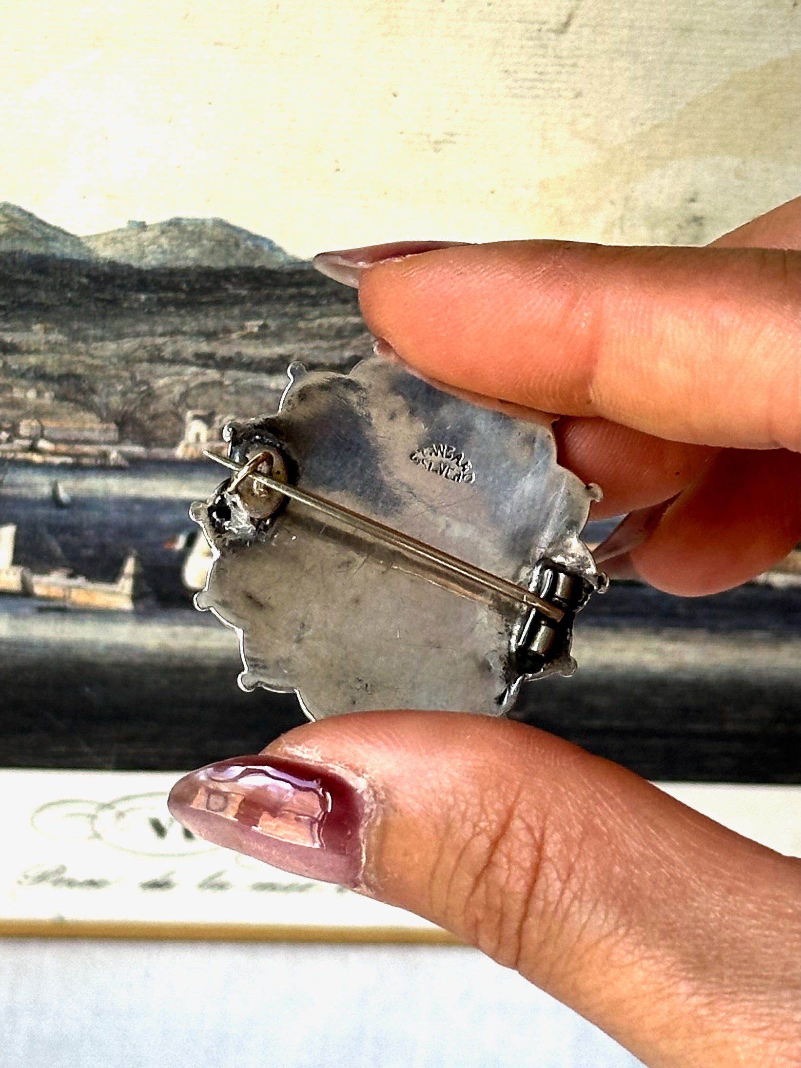 1950s Flower-Engraved Silver Brooch