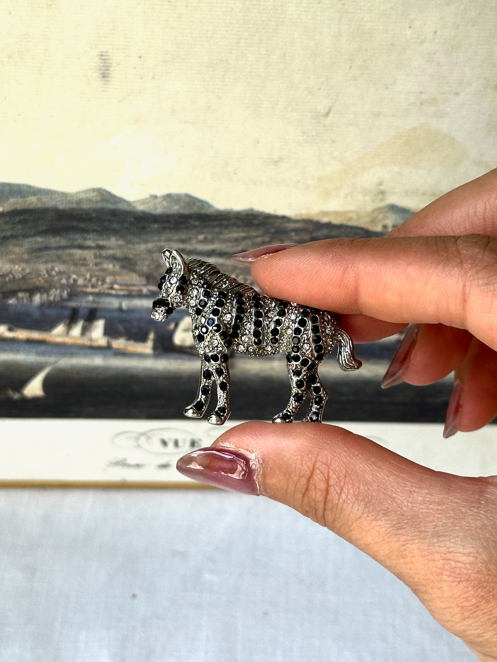 Vintage Zebra Rhinestone Brooch