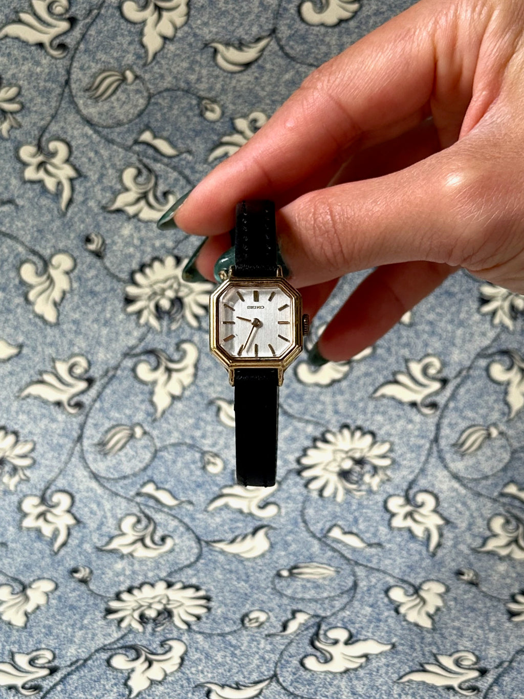 1970s Seiko octagon black leather mechanical watch