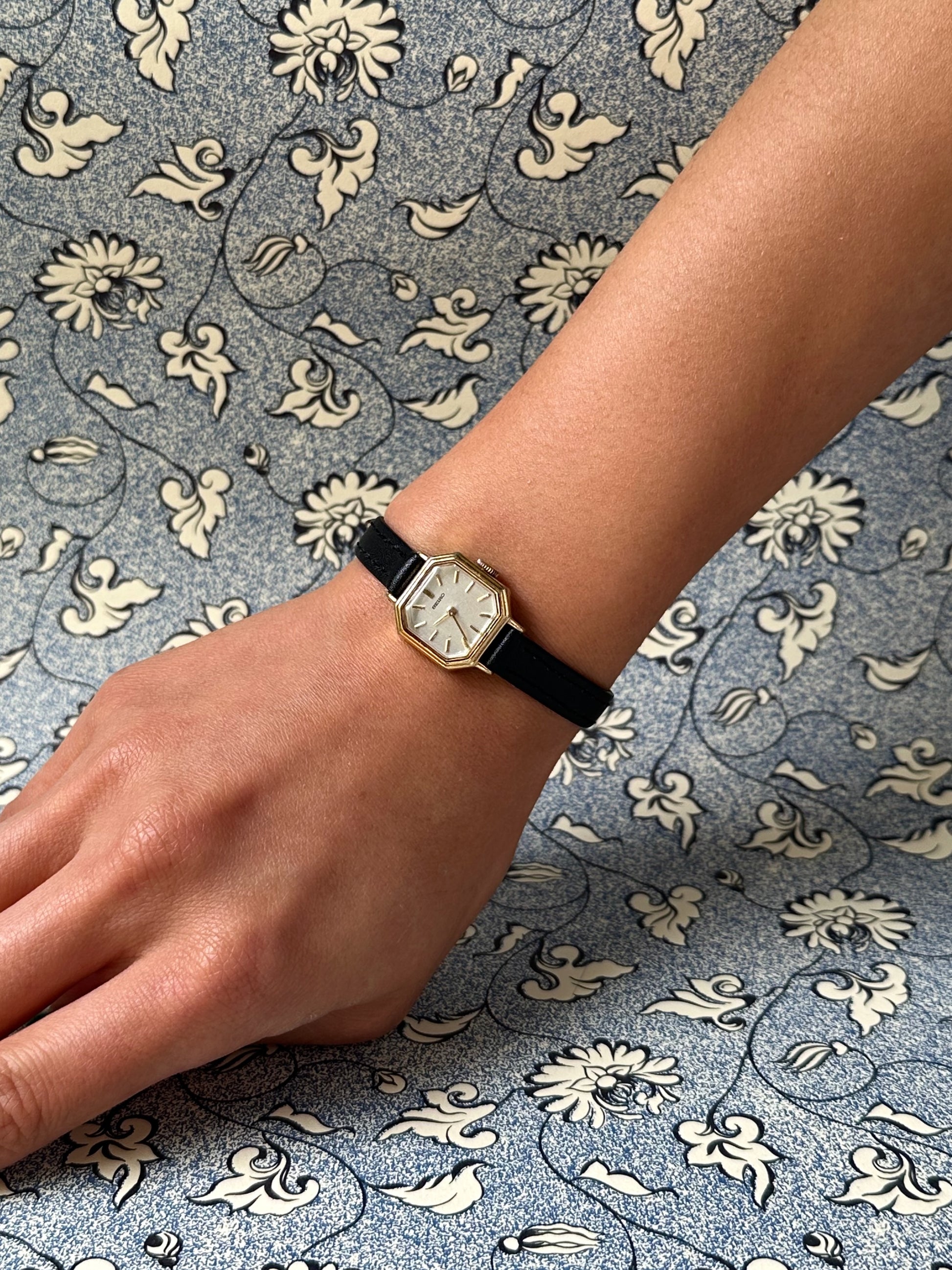 1970s Seiko octagon black leather mechanical watch
