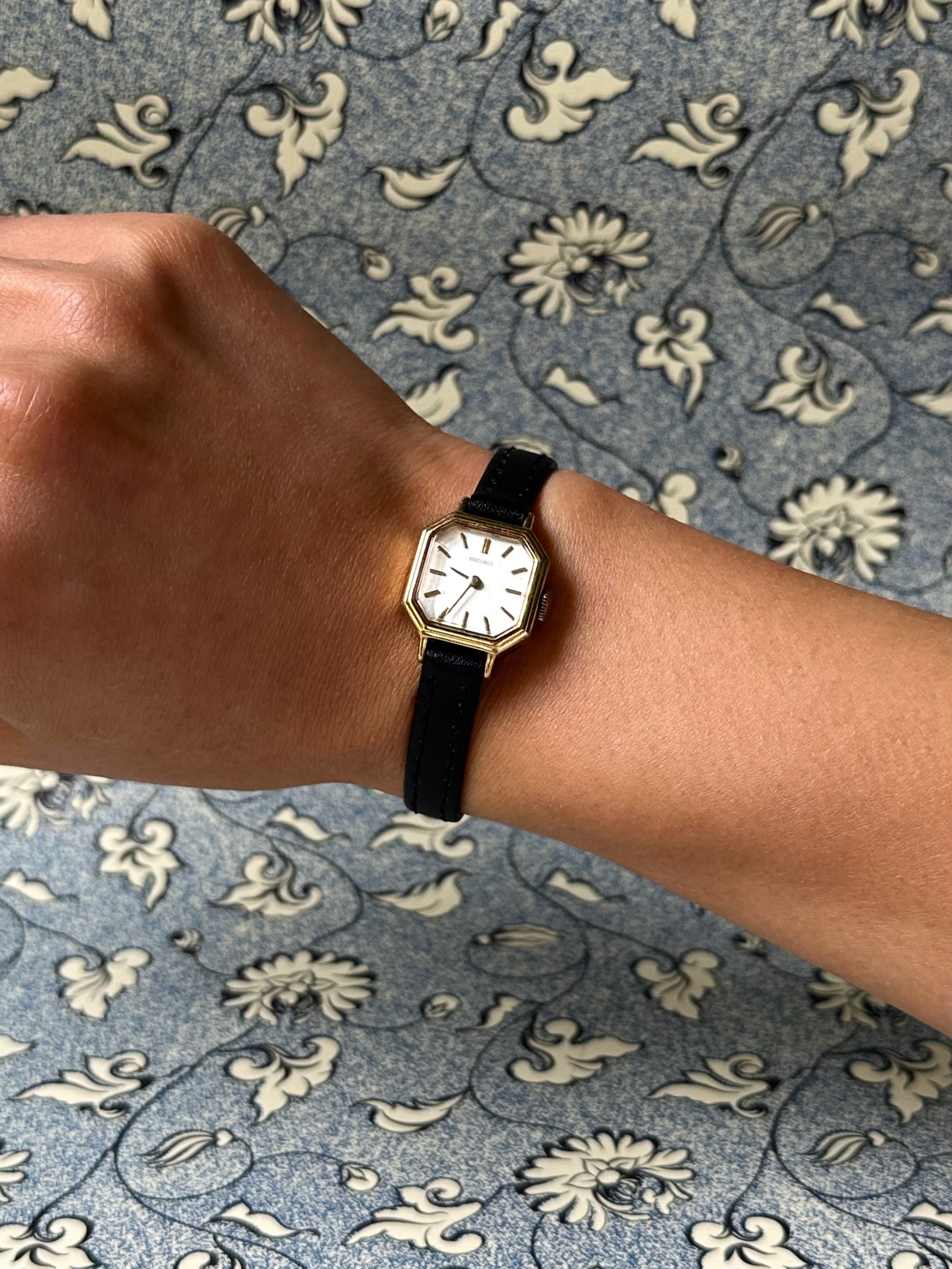 1970s Seiko octagon black leather mechanical watch