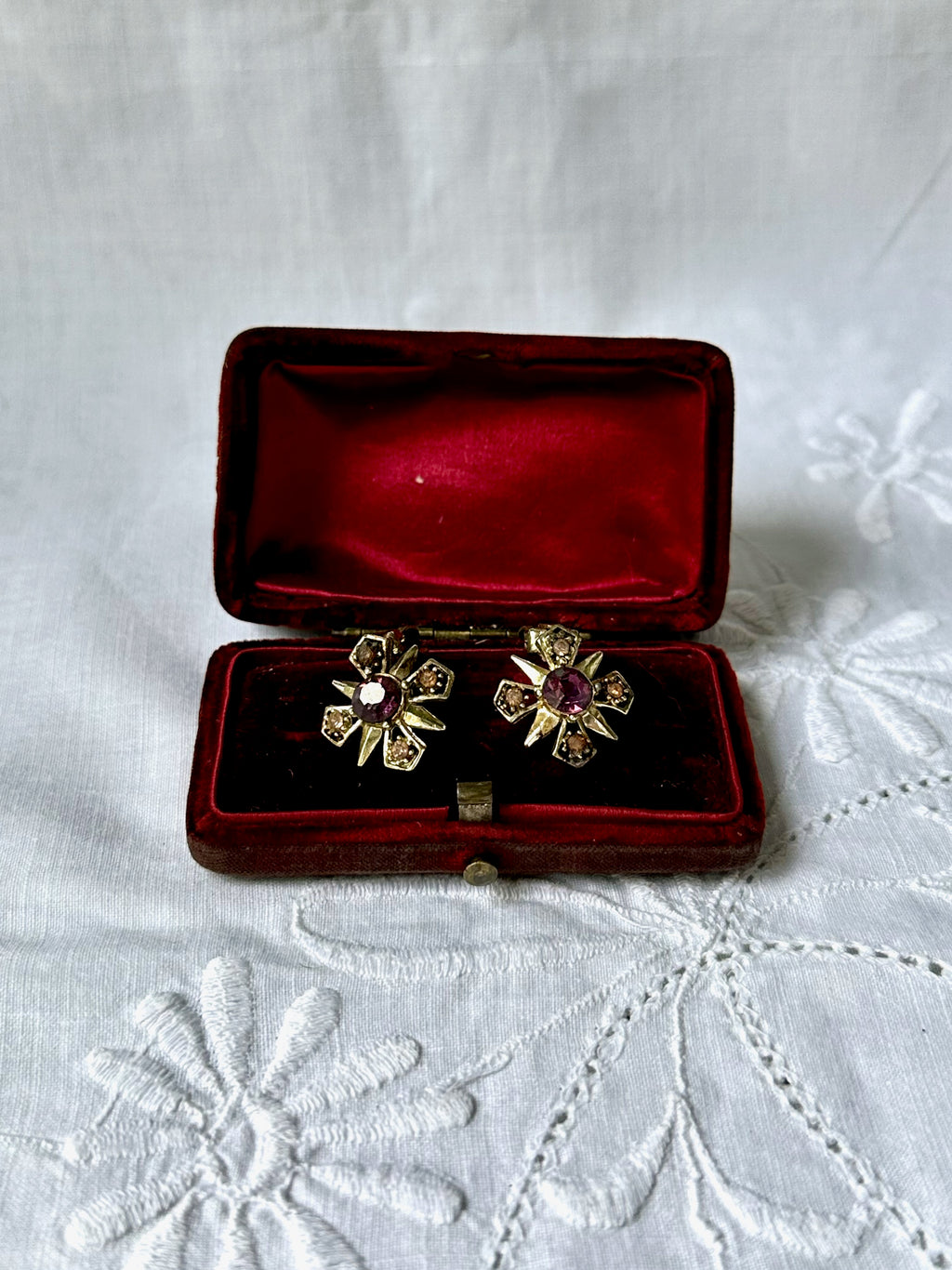 1950s Purple Stone Cross Clip-On Earrings