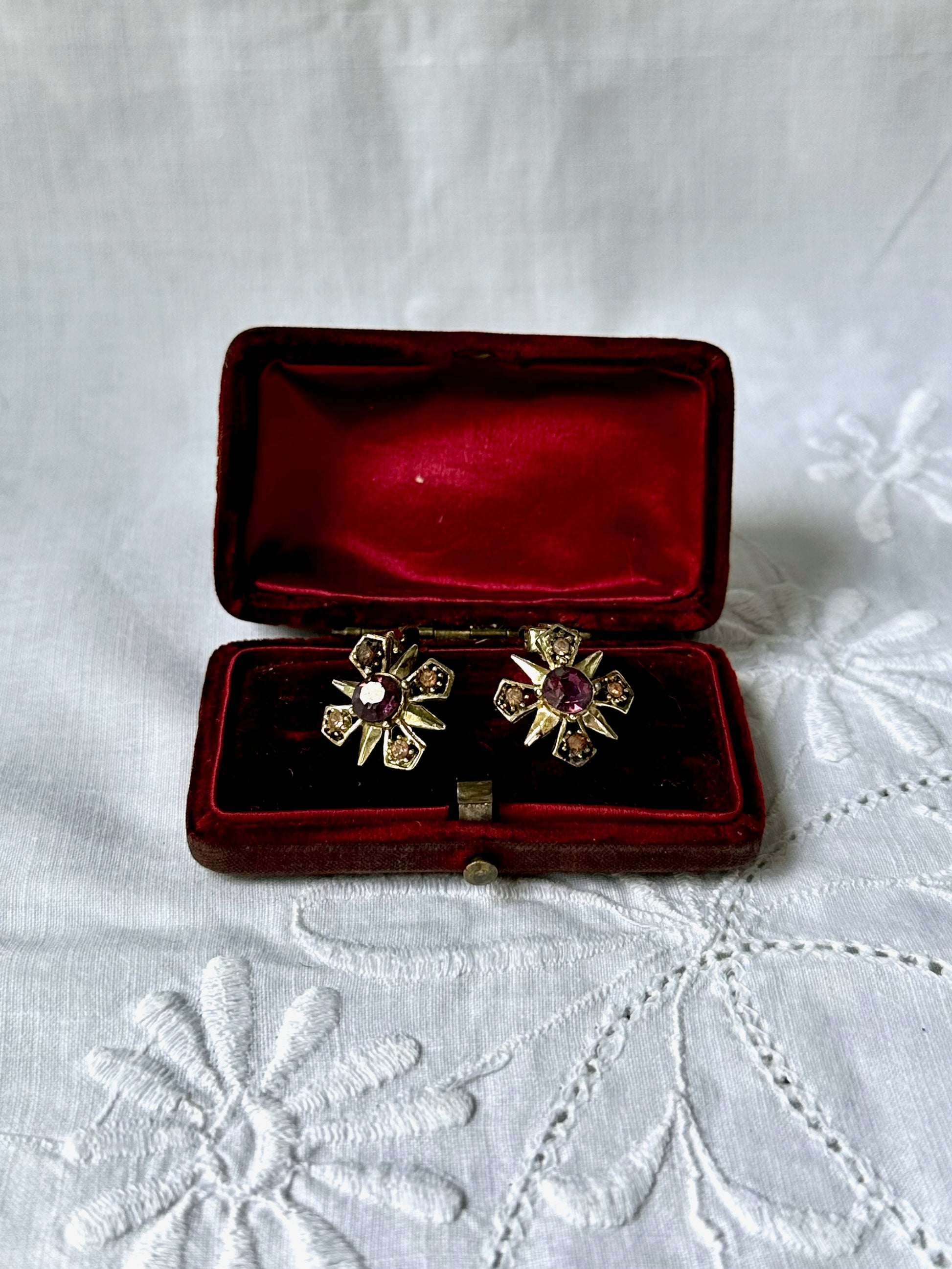 1950s Purple Stone Cross Clip-On Earrings