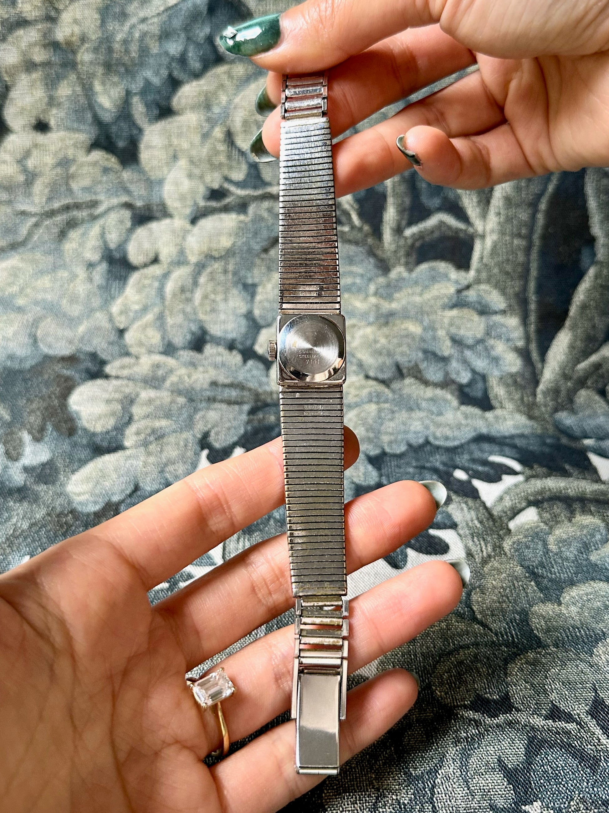 1970s Everite blue square dial silver-plated mechanical watch