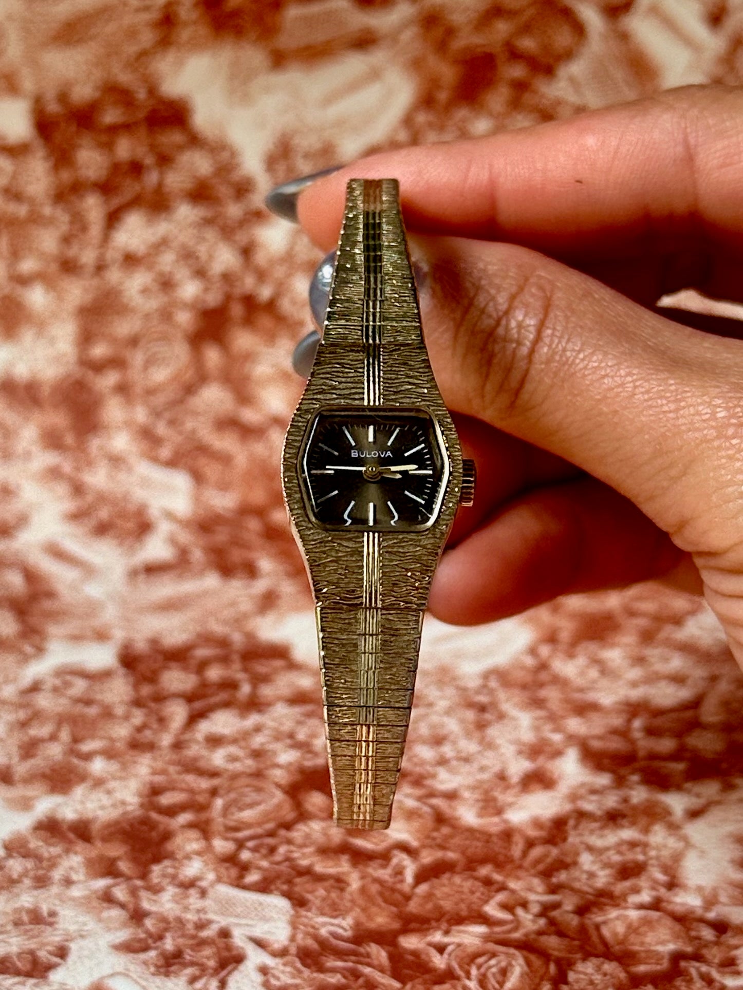 1970s Bulova brown dial gold-plated mechanical watch