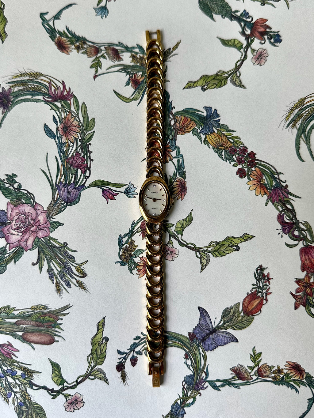 1980s Avia mother of pearl gold-plated watch