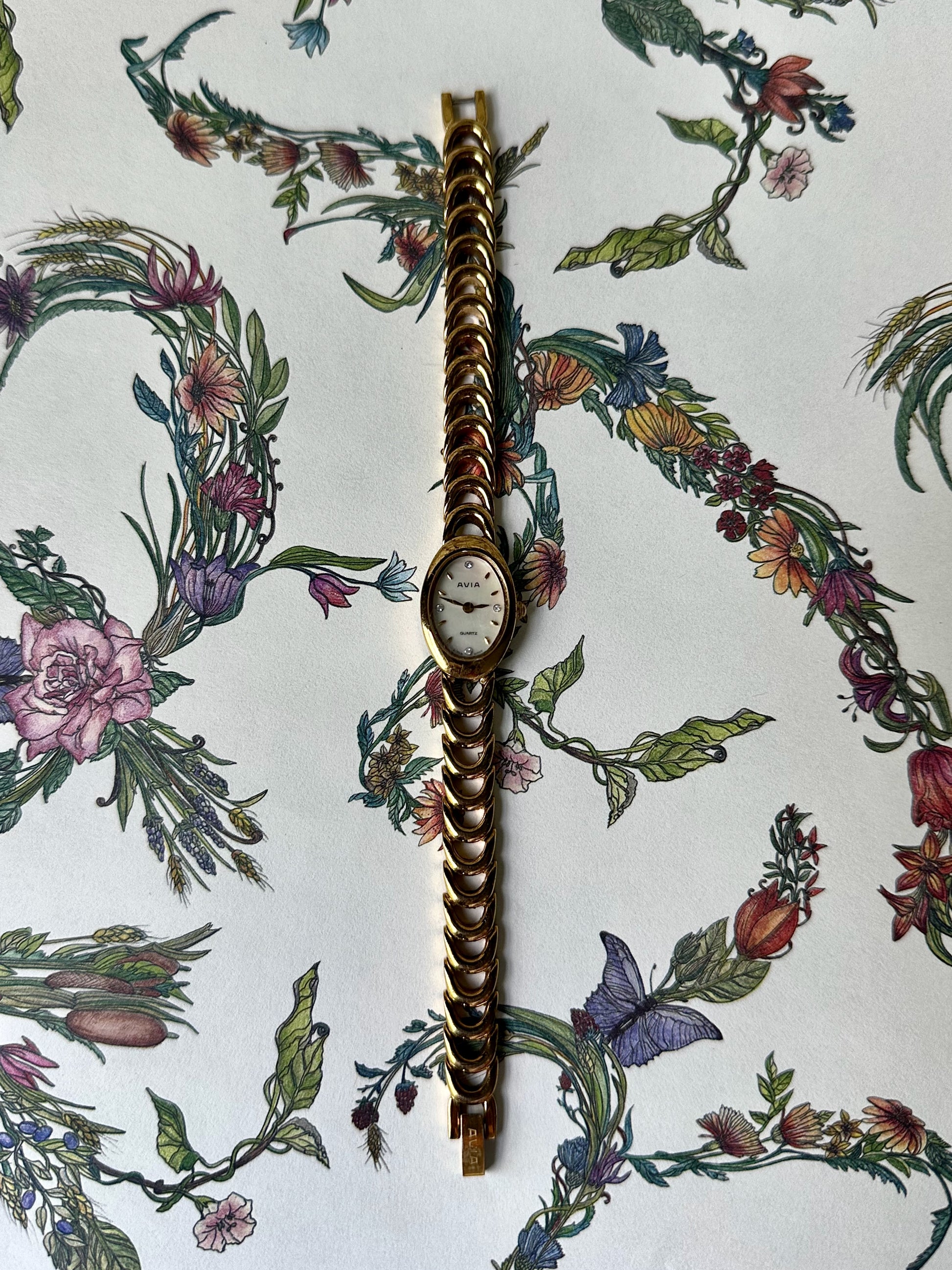 1980s Avia mother of pearl gold-plated watch