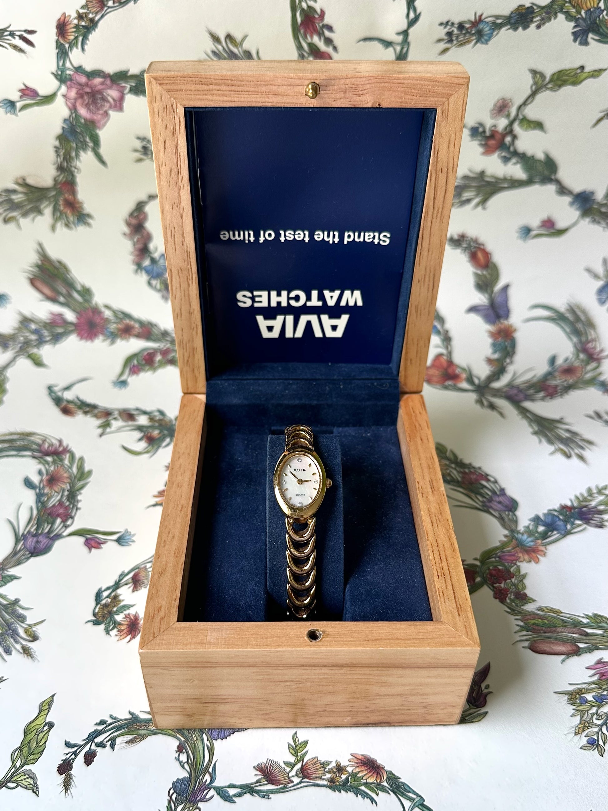 1980s Avia mother of pearl gold-plated watch
