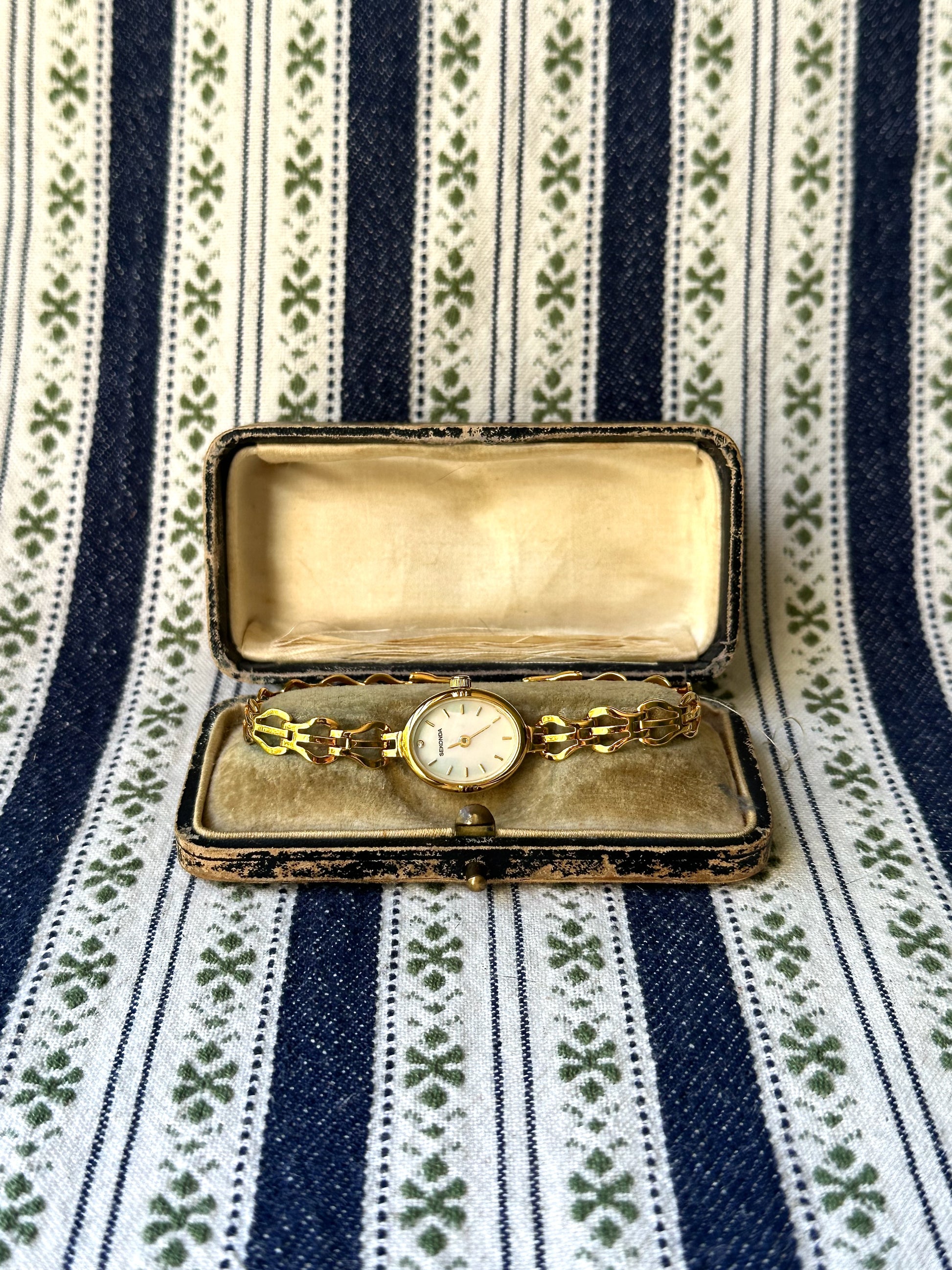 1980s Sekonda mother of pearl gold-plated chain watch