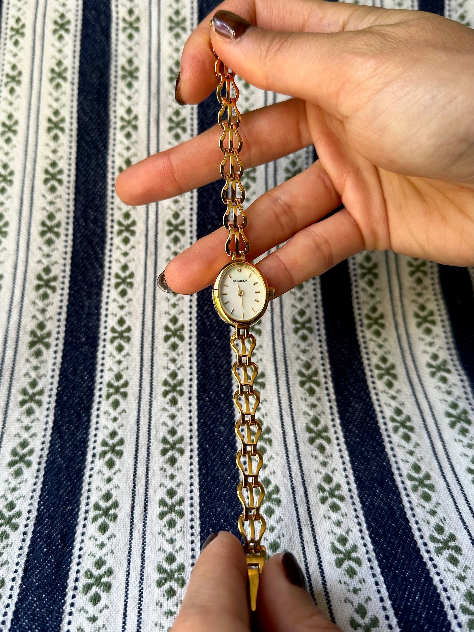 1980s Sekonda mother of pearl gold-plated chain watch