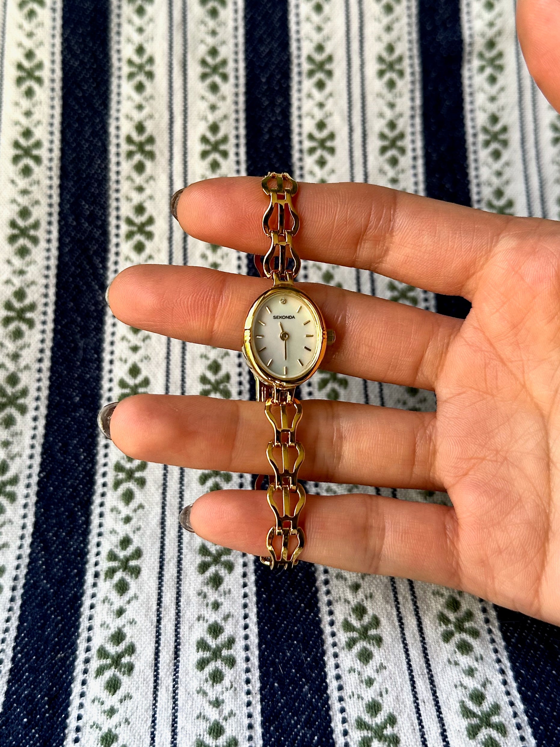 1980s Sekonda mother of pearl gold-plated chain watch