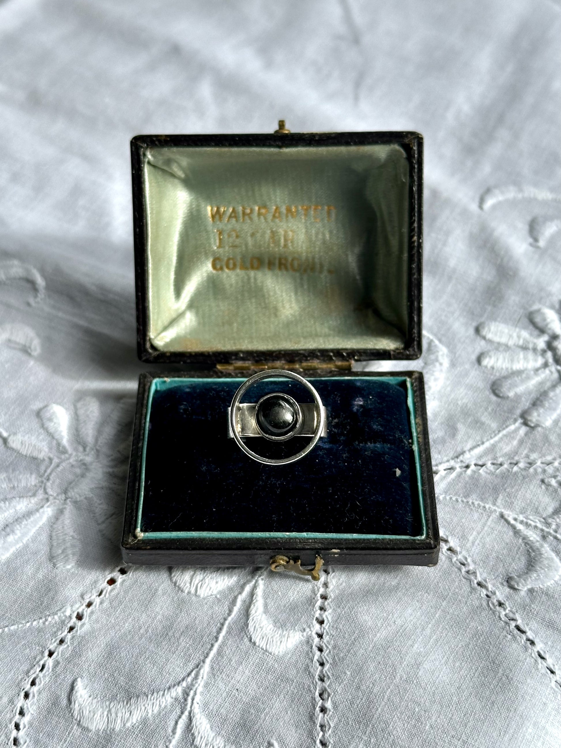 Vintage Onyx Orbit Sterling Silver Ring
