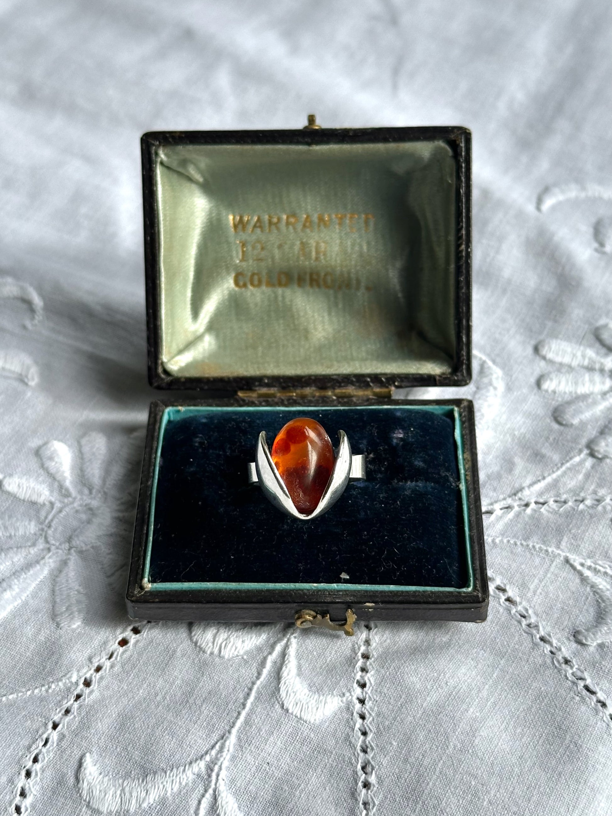 Vintage Amber Ladybird Sterling Silver Ring