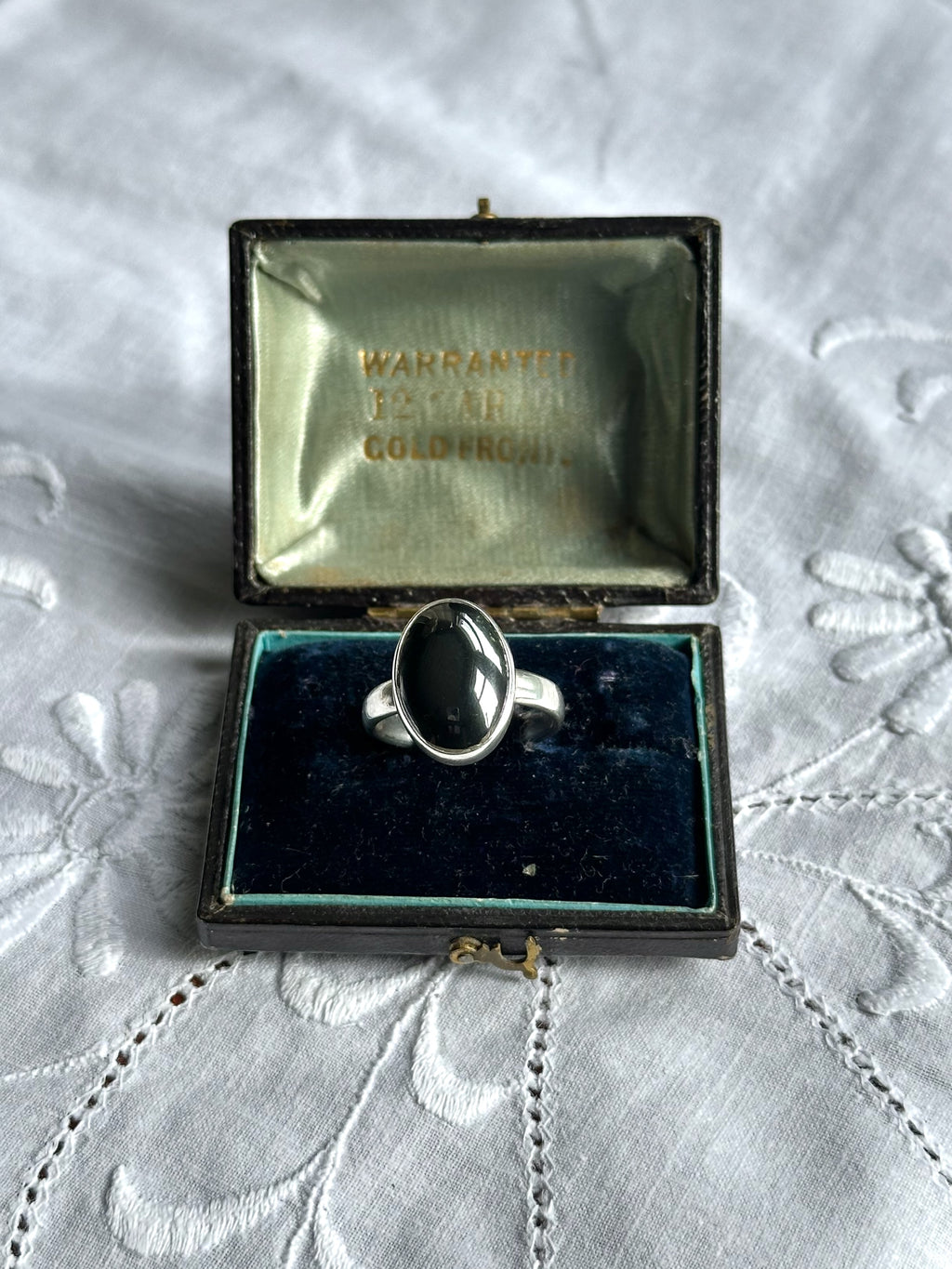 Vintage Black Cabochon Sterling Silver Ring