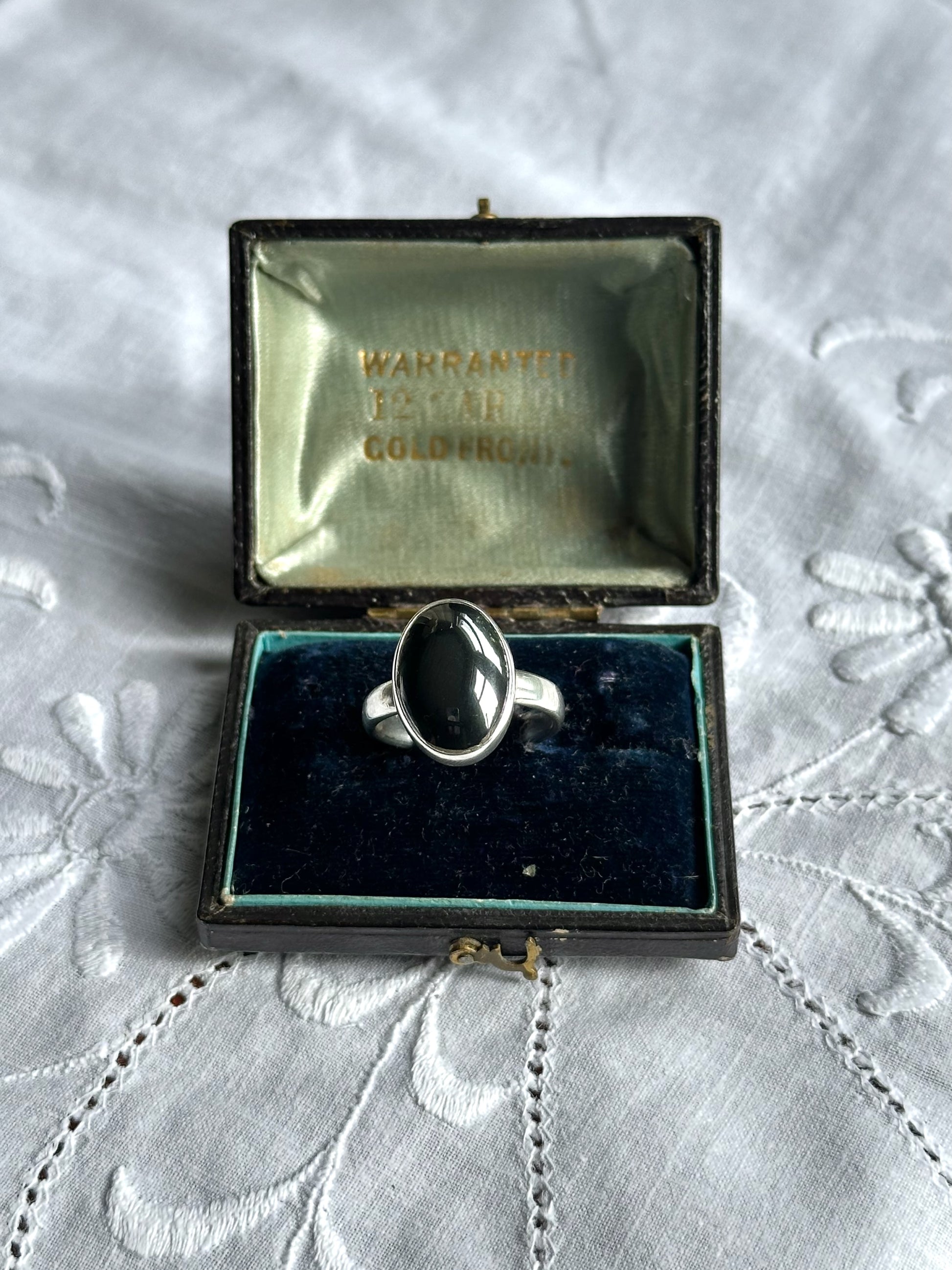 Vintage Black Cabochon Sterling Silver Ring