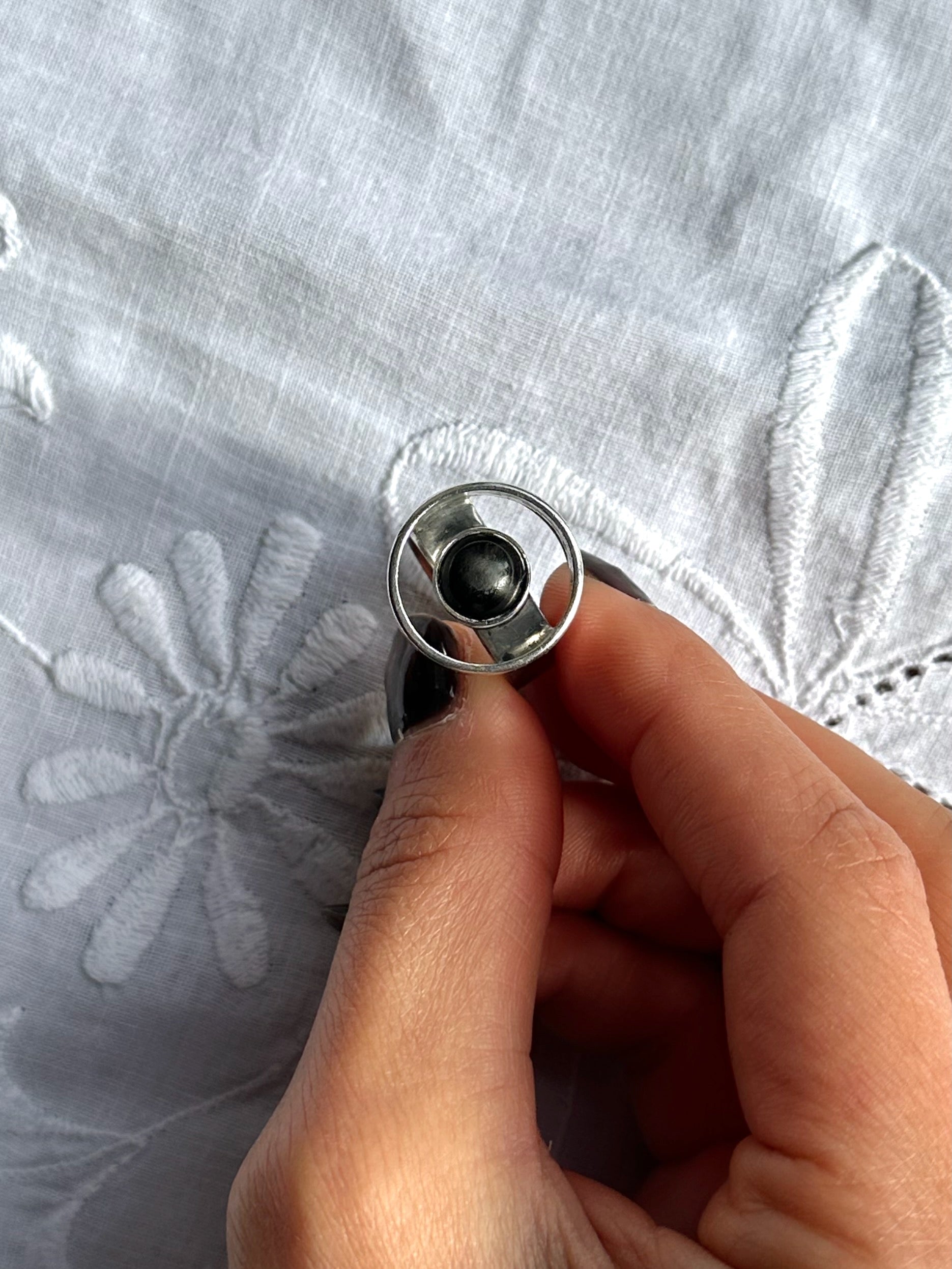 Vintage Onyx Orbit Sterling Silver Ring