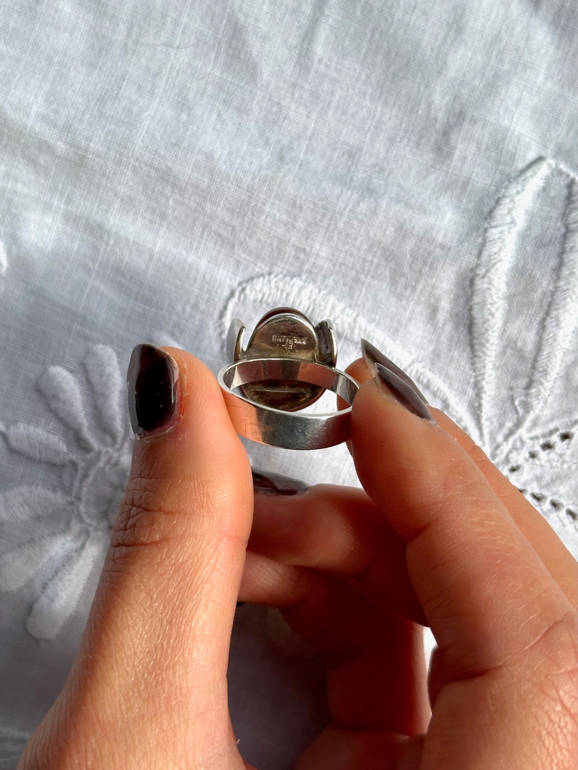 Vintage Amber Ladybird Sterling Silver Ring