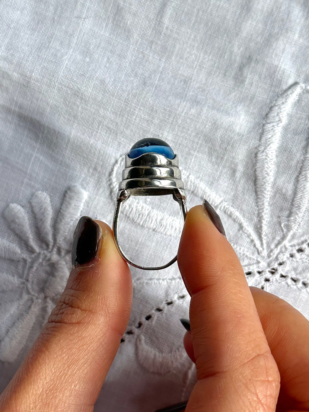 Vintage Blue Cabochon Sterling Silver Ring