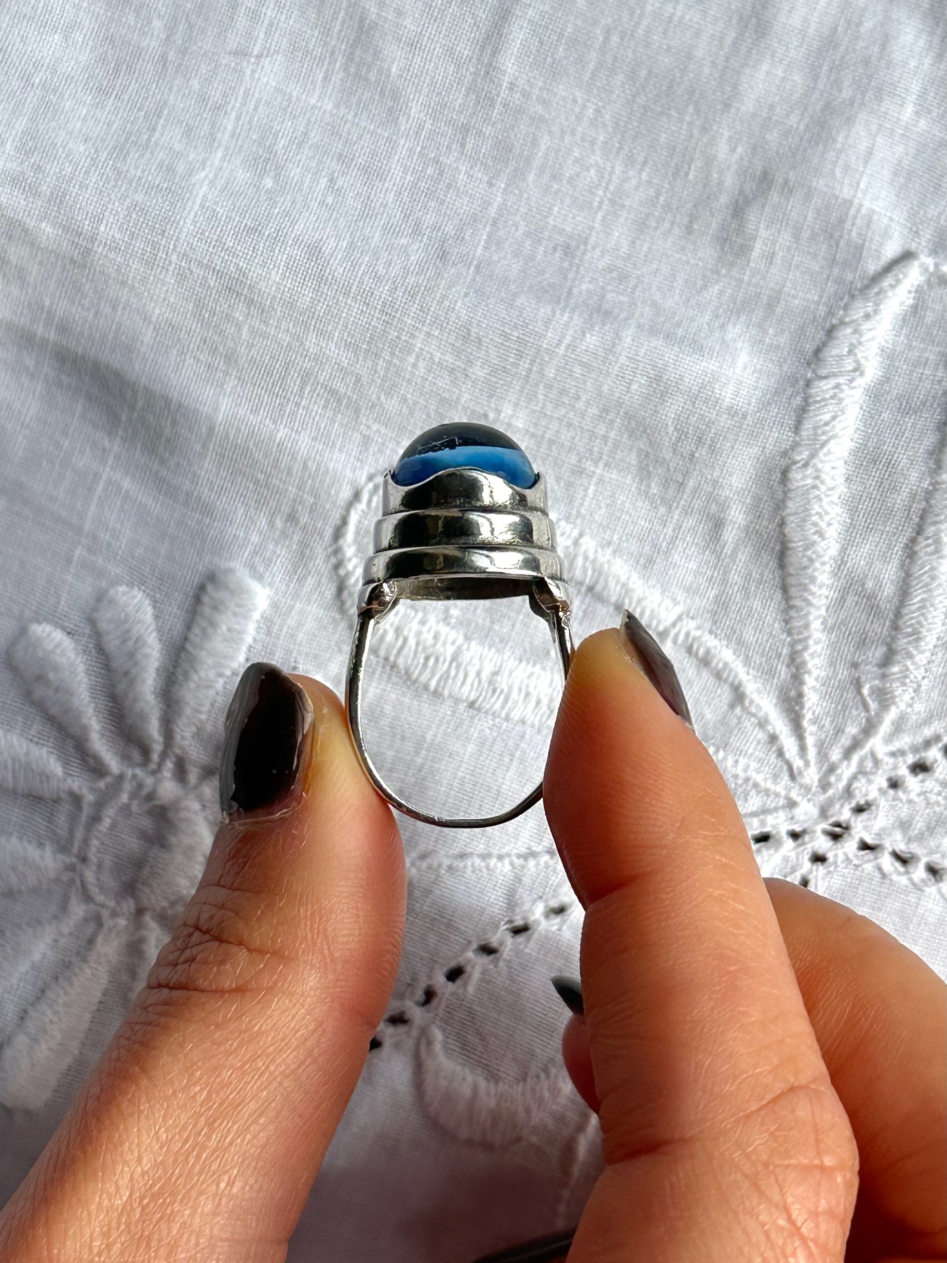Vintage Blue Cabochon Sterling Silver Ring