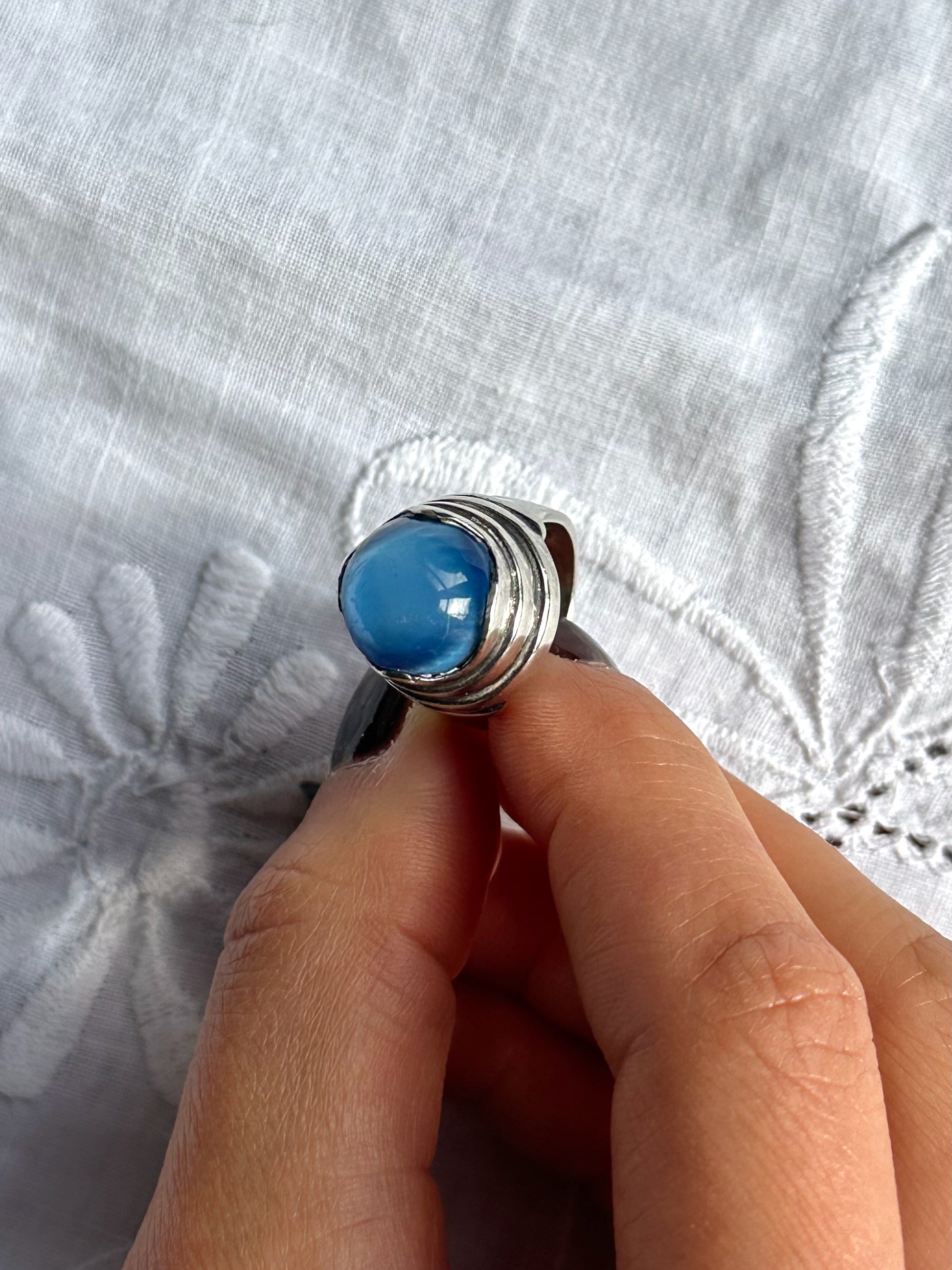 Vintage Blue Cabochon Sterling Silver Ring
