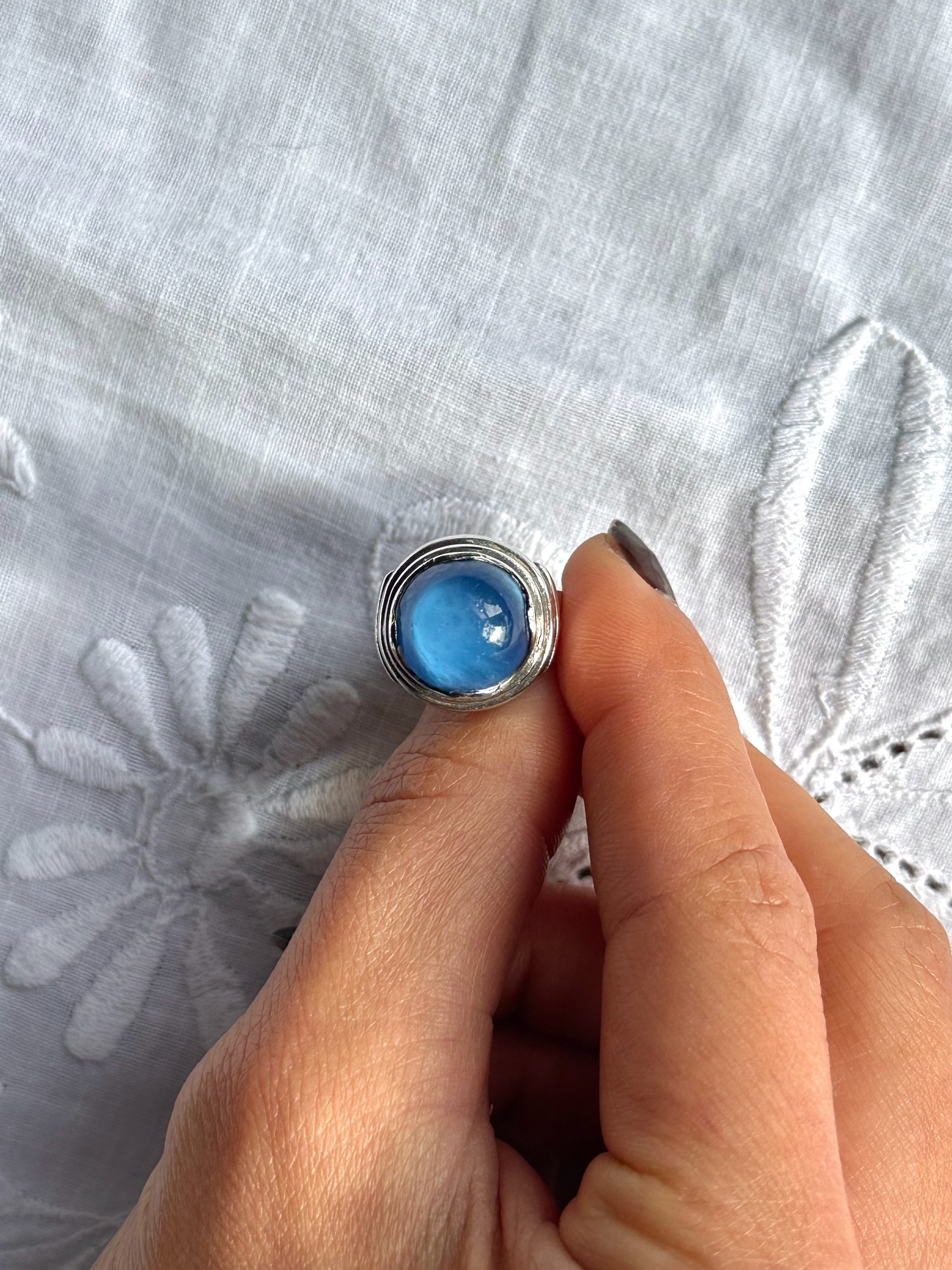 Vintage Blue Cabochon Sterling Silver Ring
