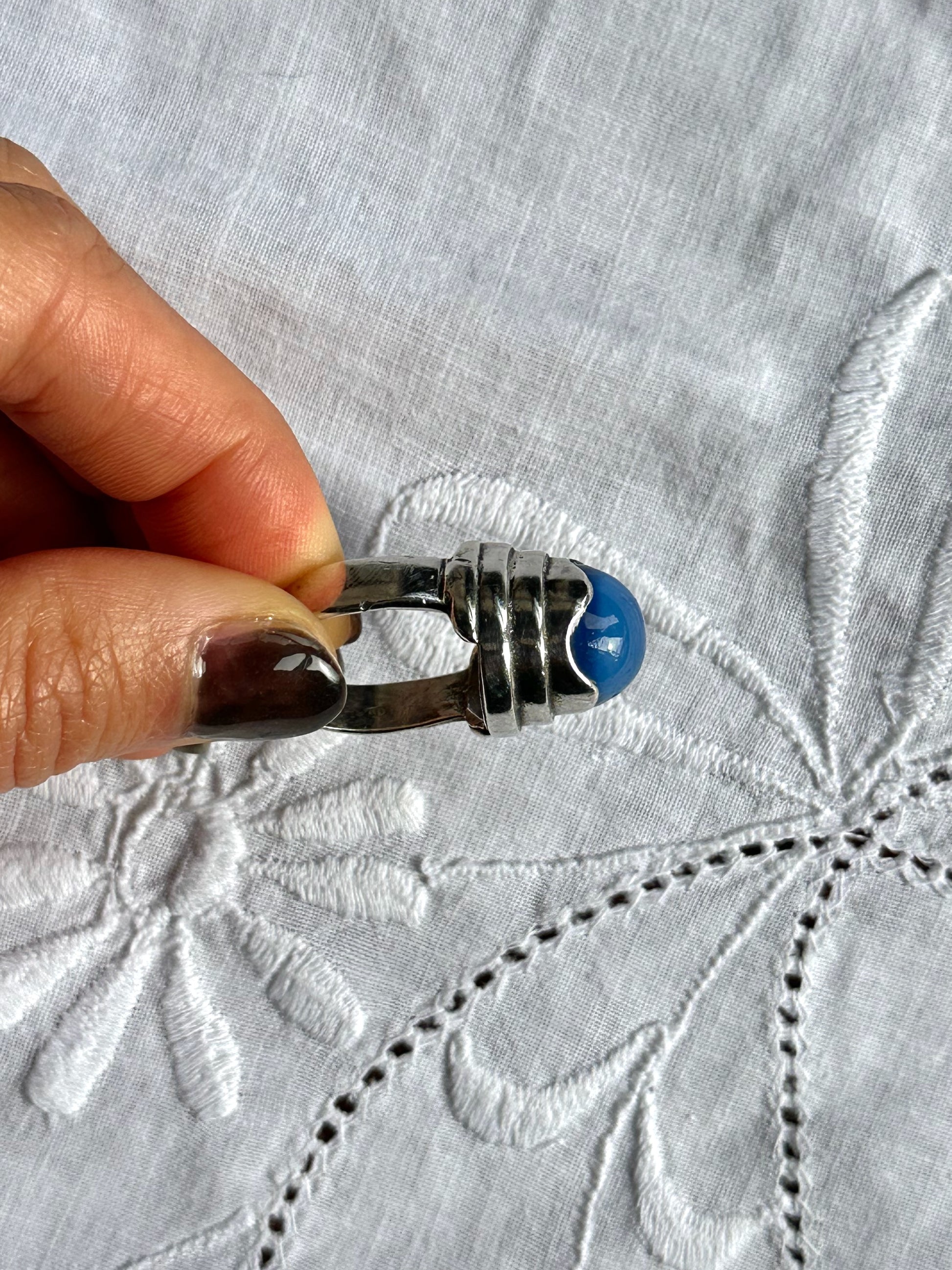 Vintage Blue Cabochon Sterling Silver Ring