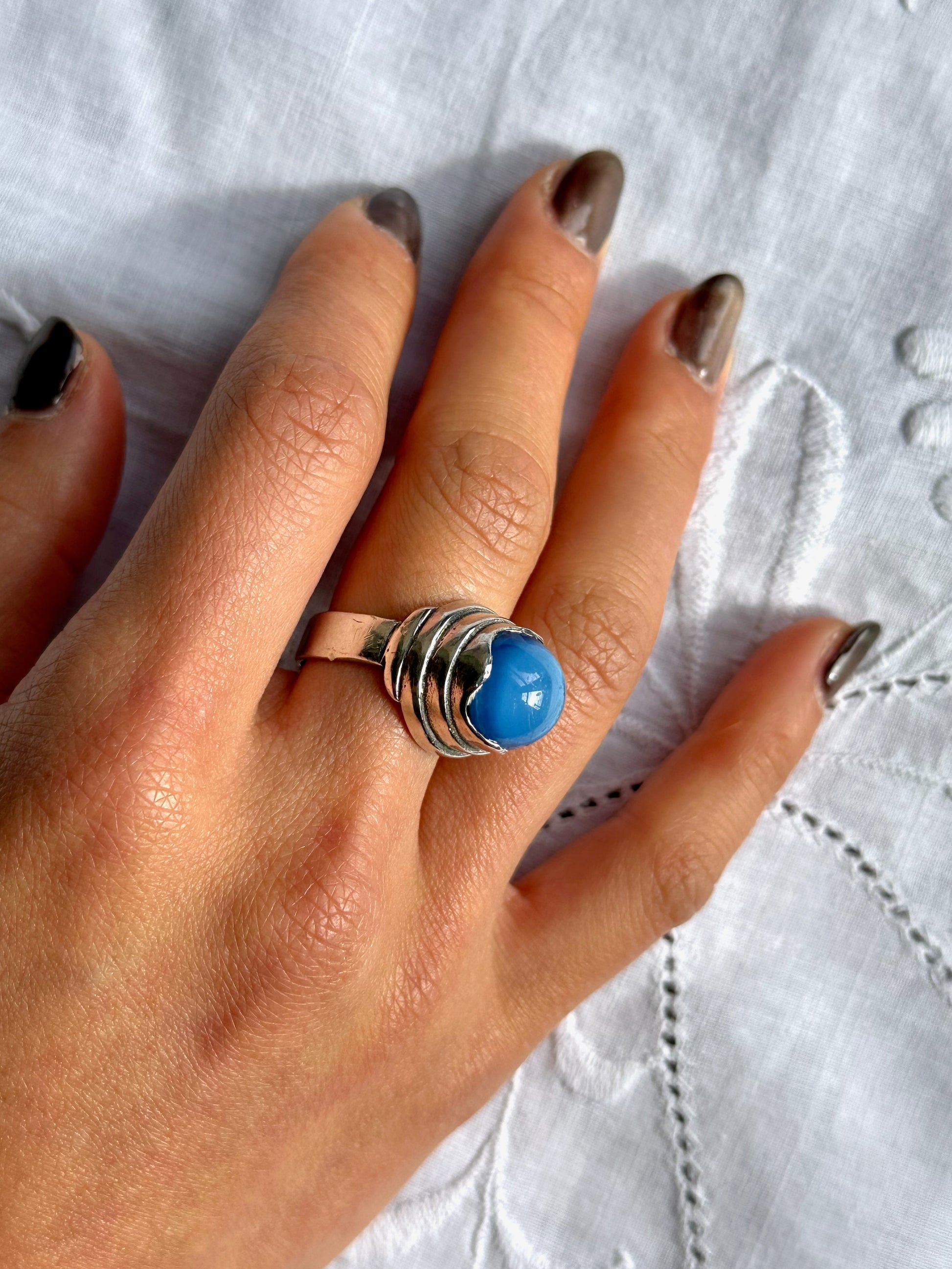 Vintage Blue Cabochon Sterling Silver Ring