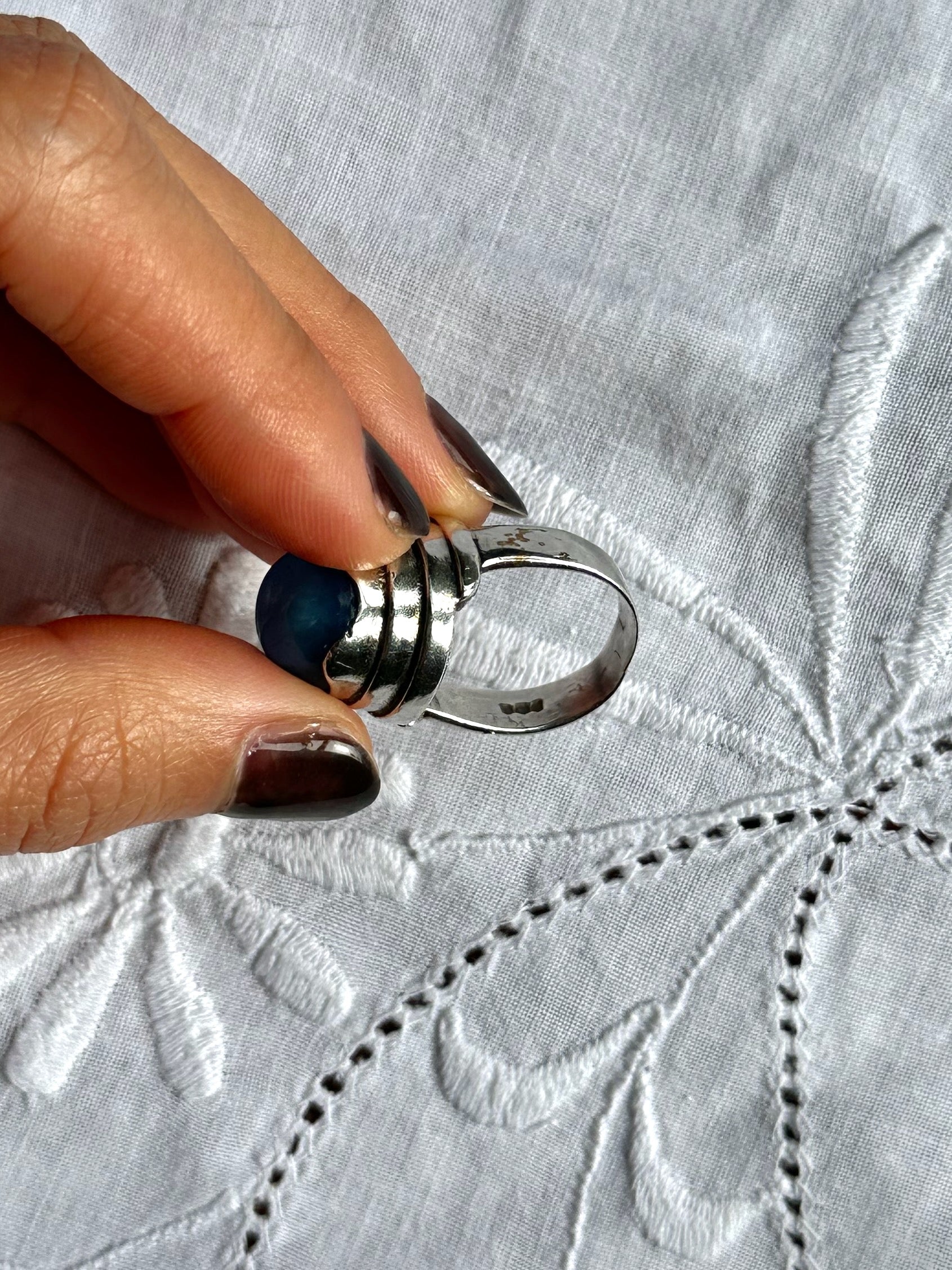 Vintage Blue Cabochon Sterling Silver Ring