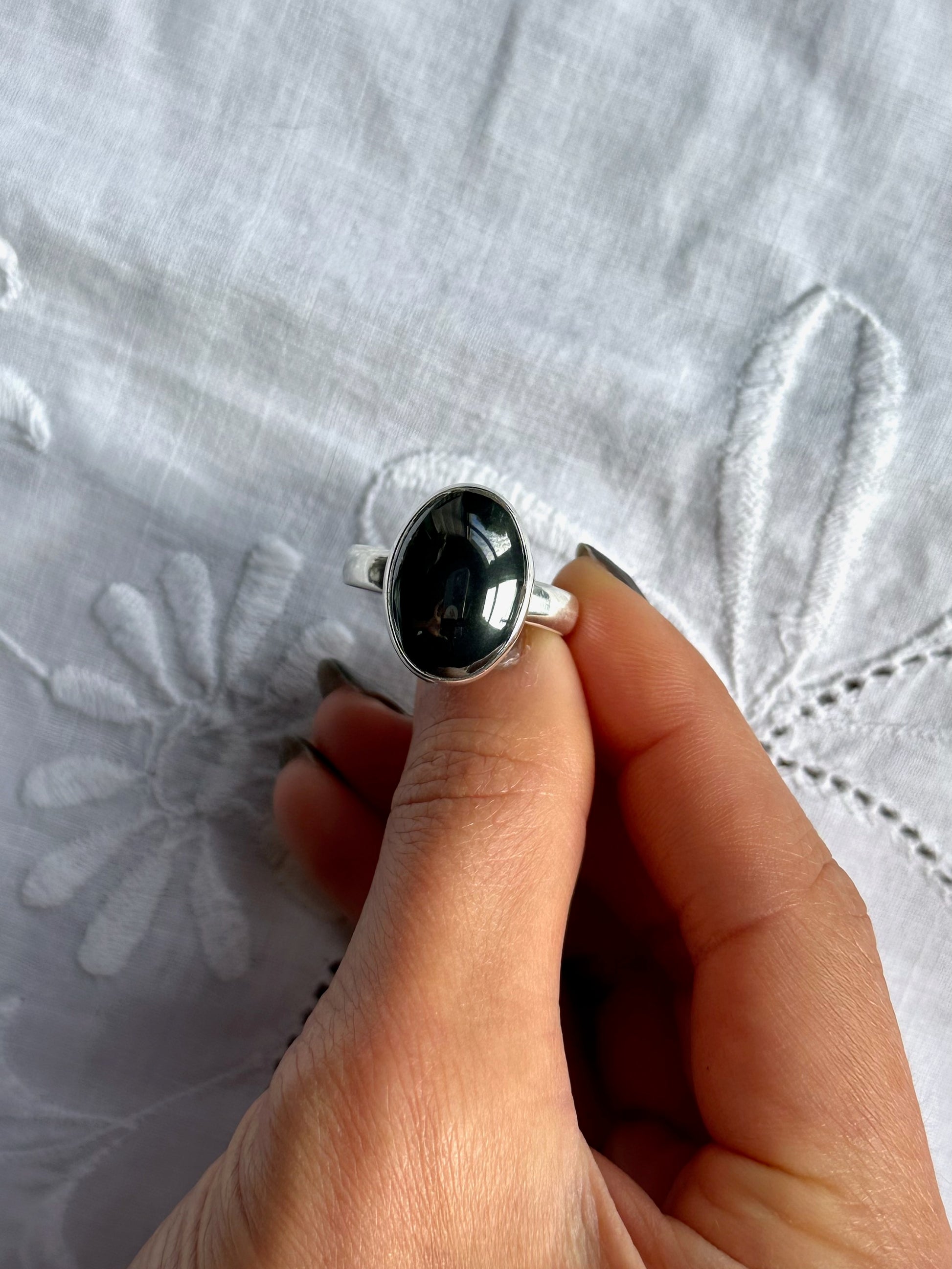 Vintage Black Cabochon Sterling Silver Ring