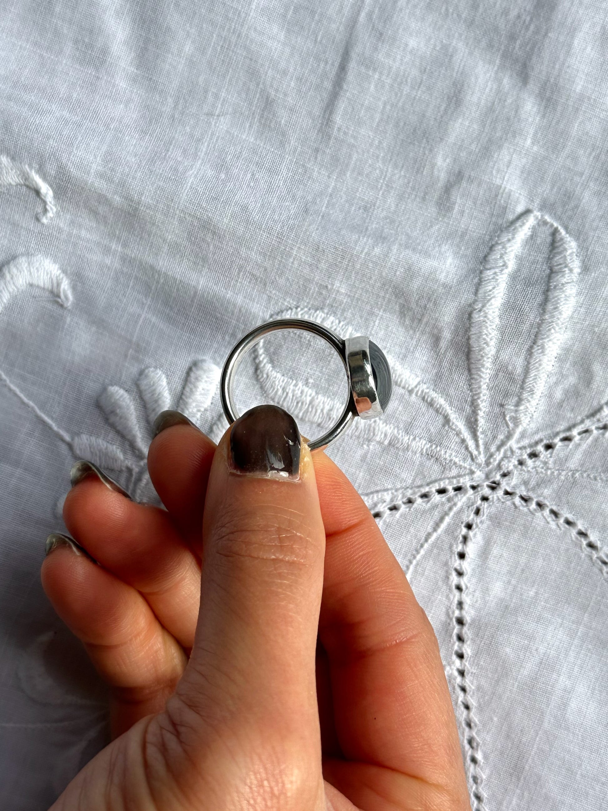 Vintage Black Cabochon Sterling Silver Ring
