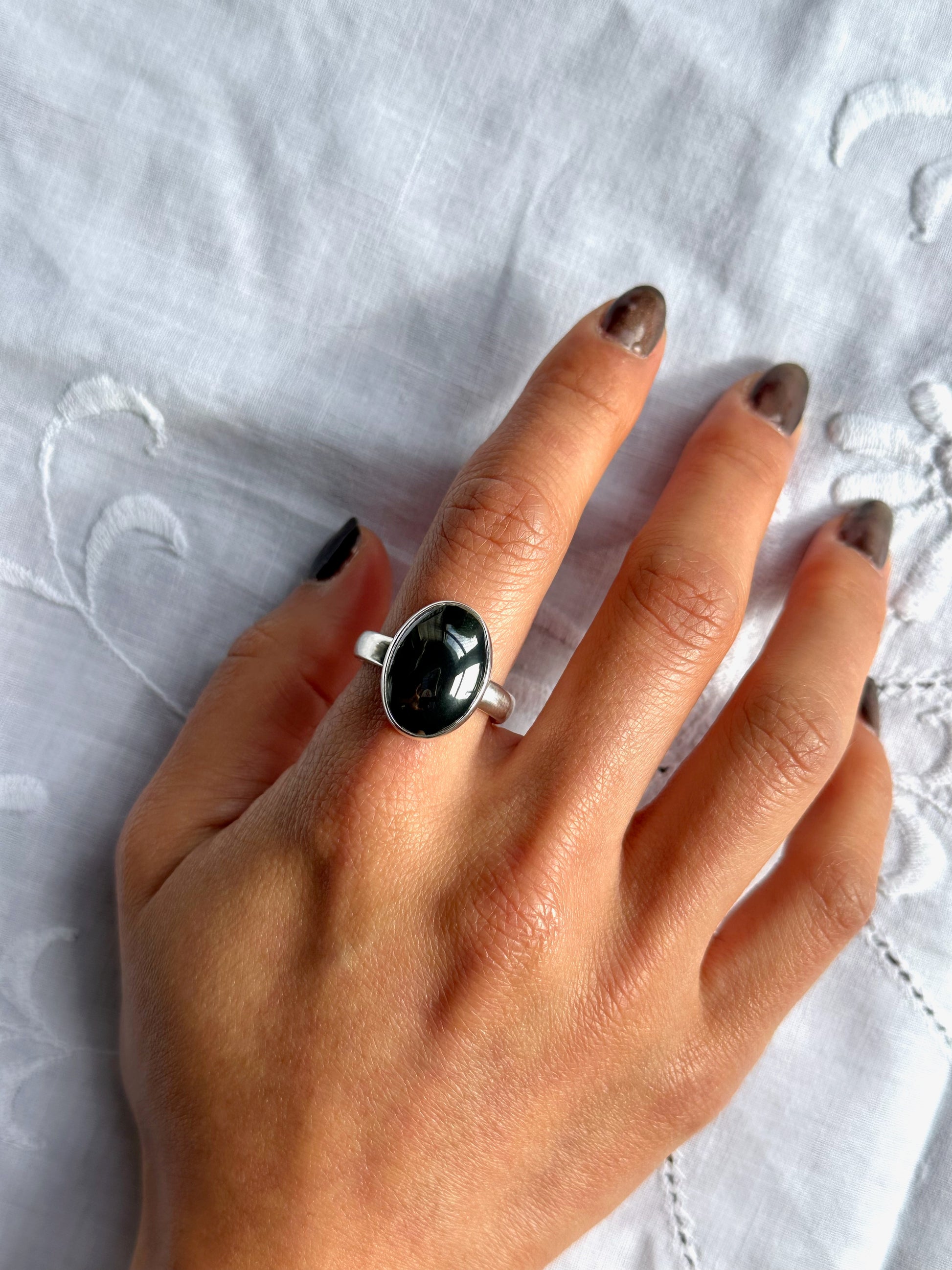Vintage Black Cabochon Sterling Silver Ring