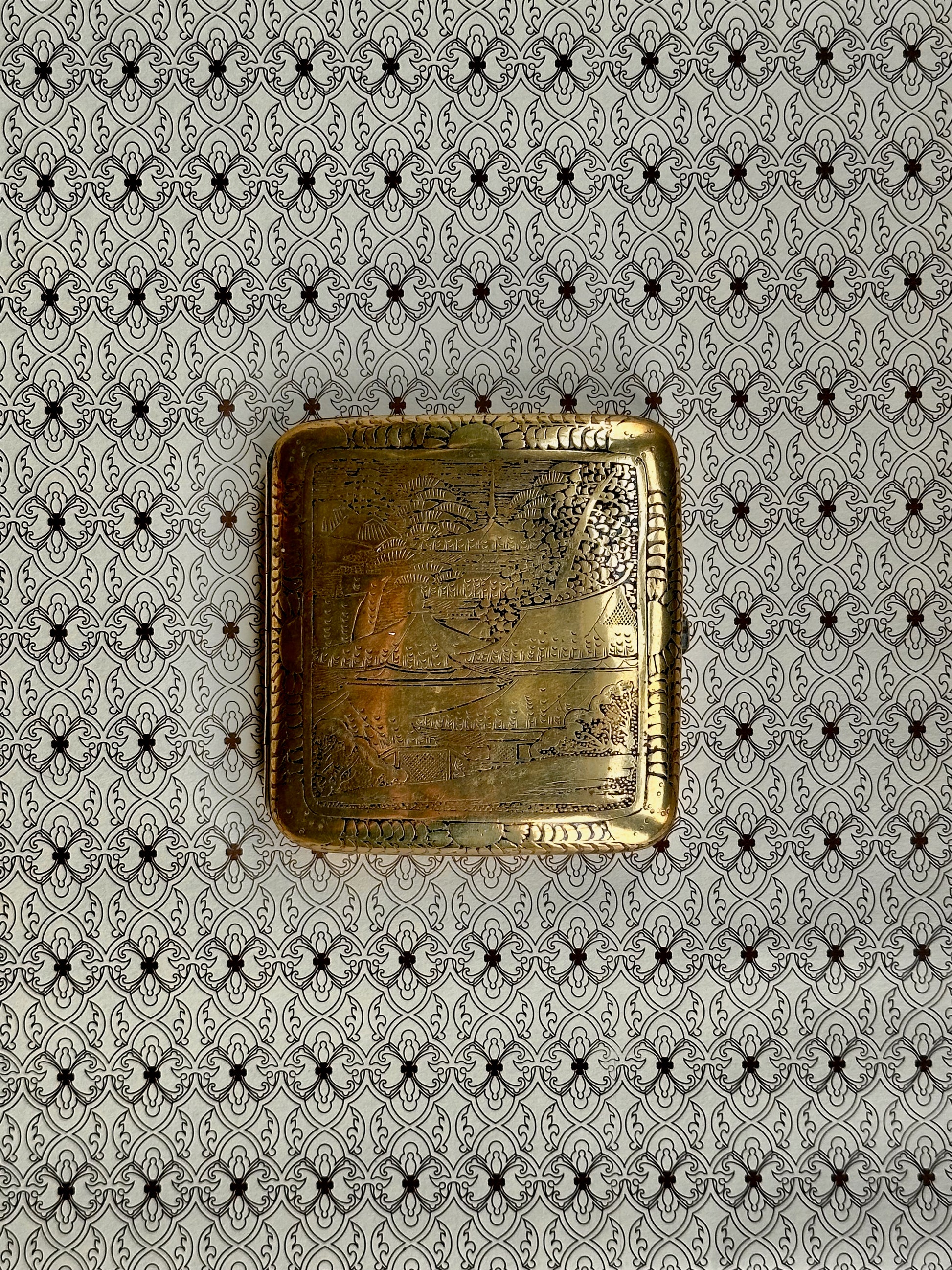 1920s Engraved Brass Cigarette Case