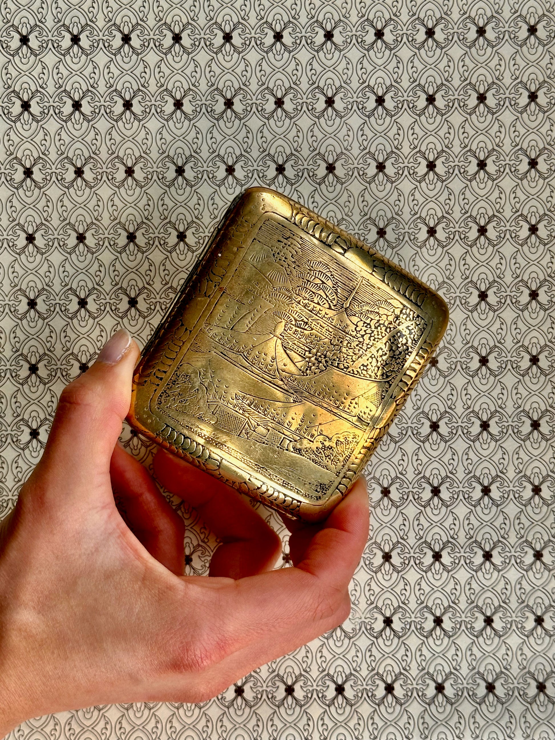 1920s Engraved Brass Cigarette Case