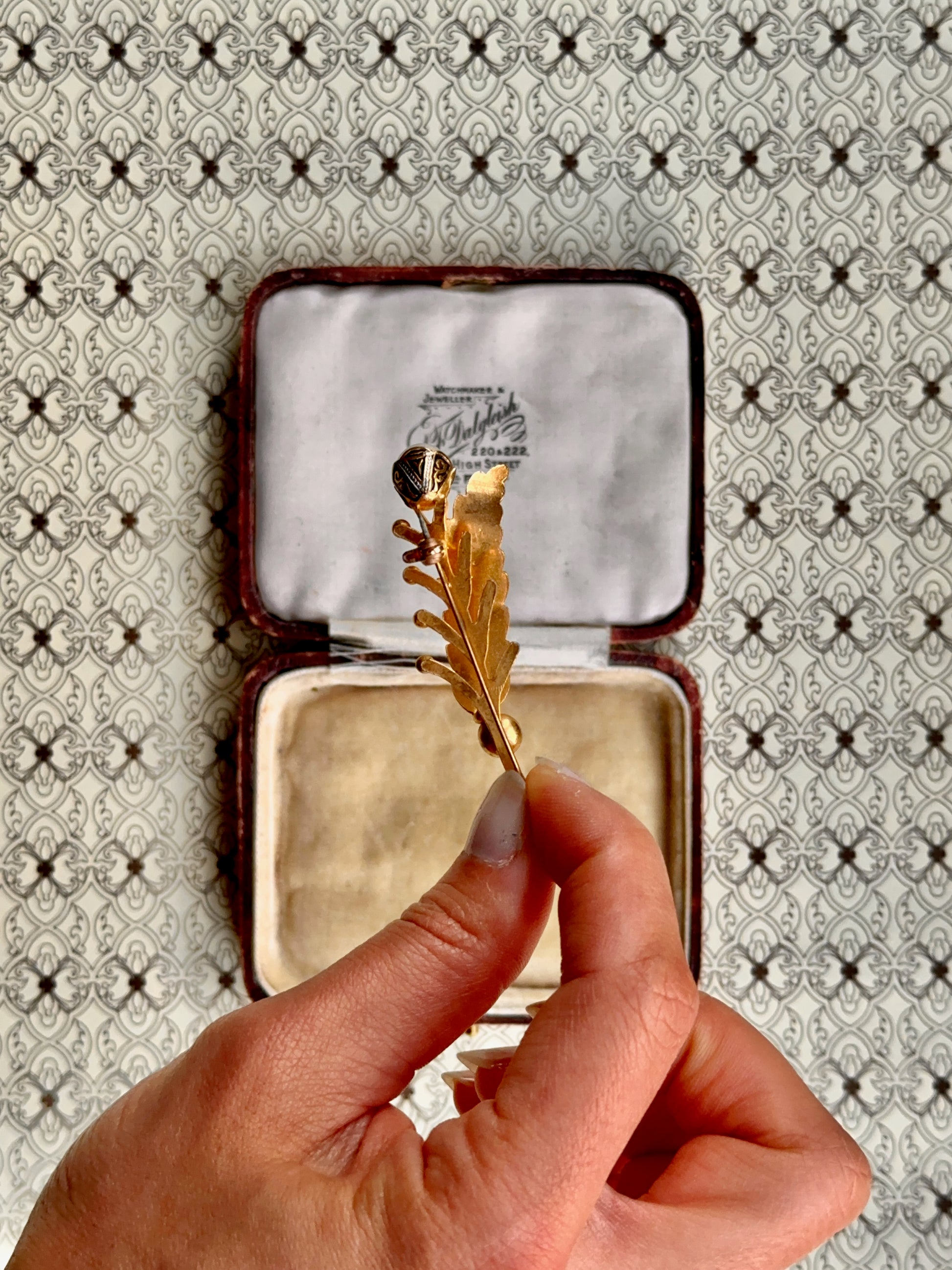 Vintage Faux Pearl and Enamel Leaf Brooch