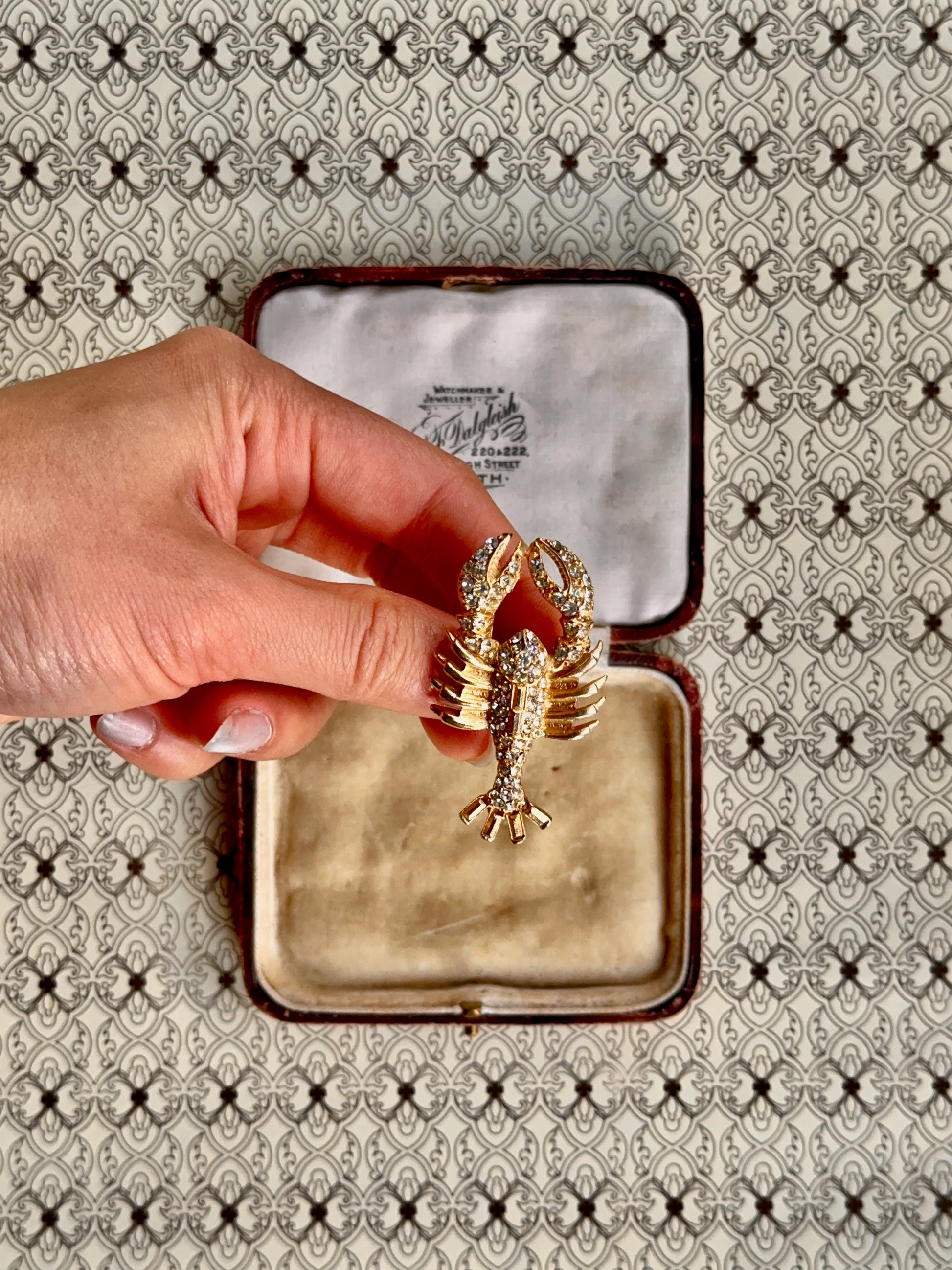 Vintage Lobster Rhinestone Brooch