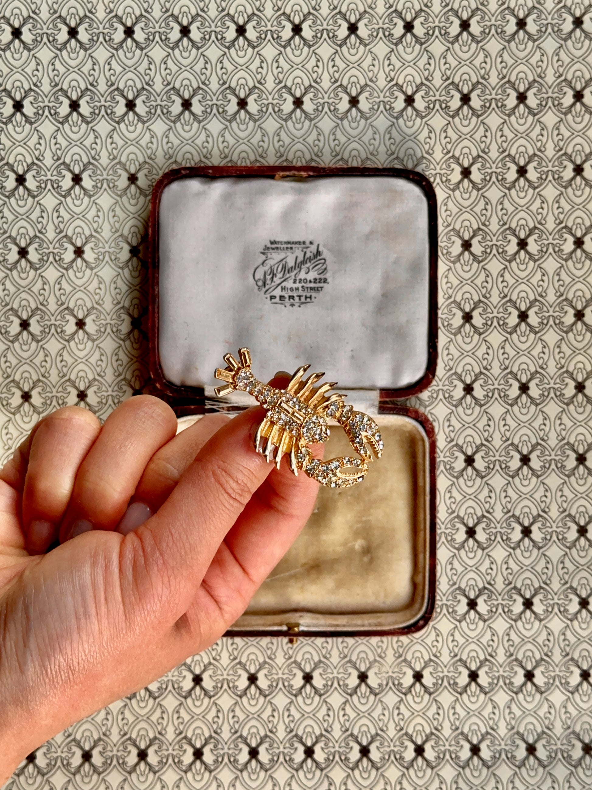 Vintage Lobster Rhinestone Brooch