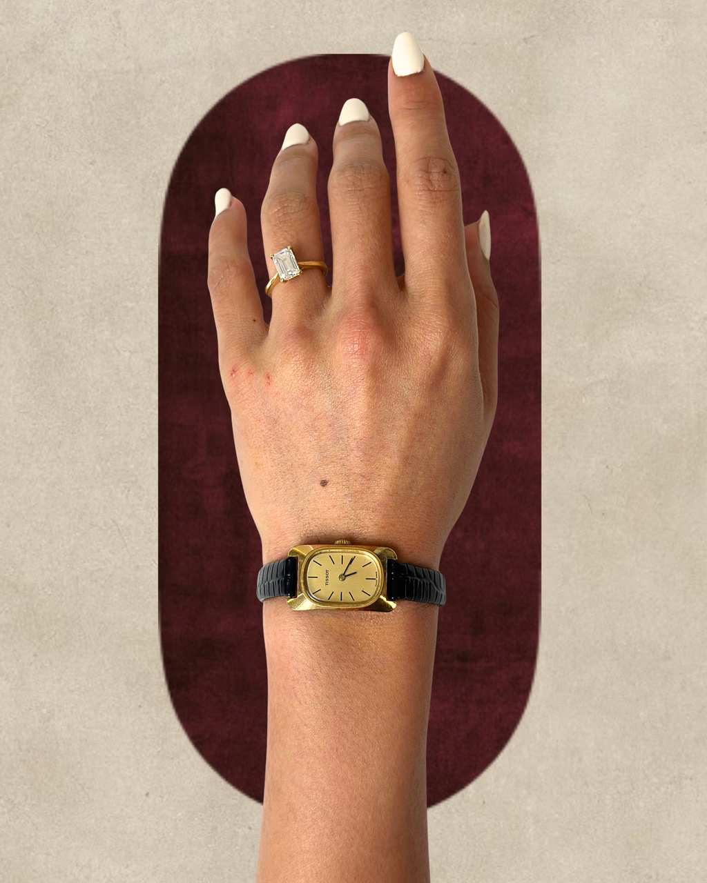 1980s Tissot gold-tone black leather mechanical watch
