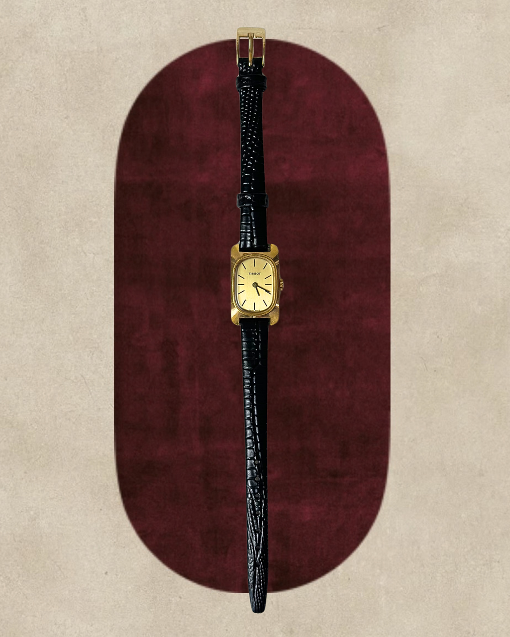 1980s Tissot gold-tone black leather mechanical watch