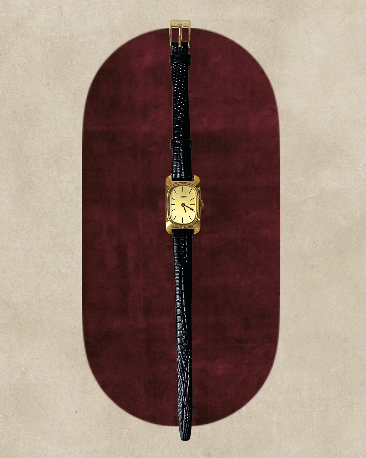 1980s Tissot gold-tone black leather mechanical watch