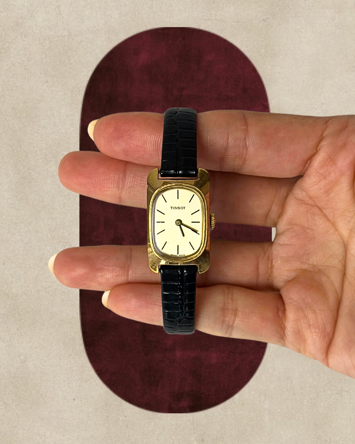 1980s Tissot gold-tone black leather mechanical watch