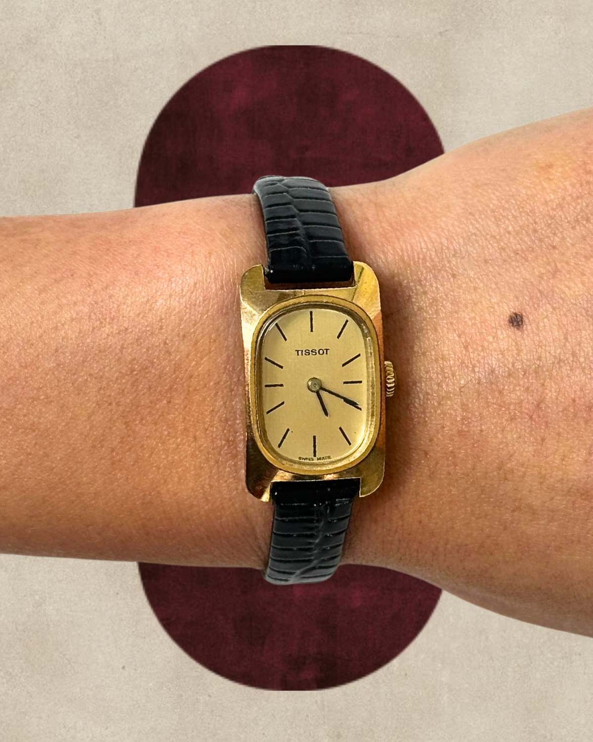 1980s Tissot gold-tone black leather mechanical watch