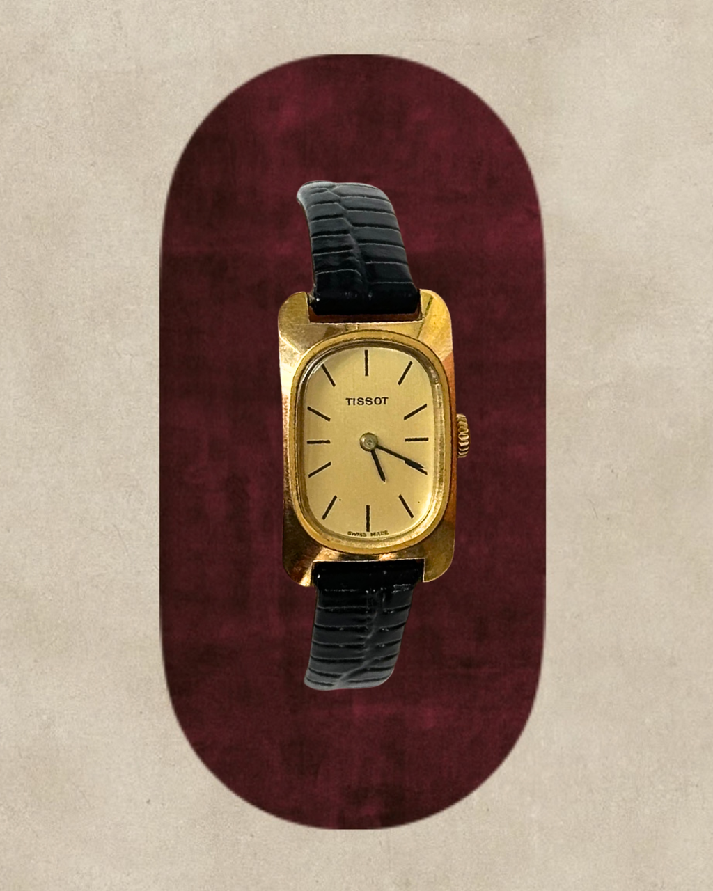 1980s Tissot gold-tone black leather mechanical watch