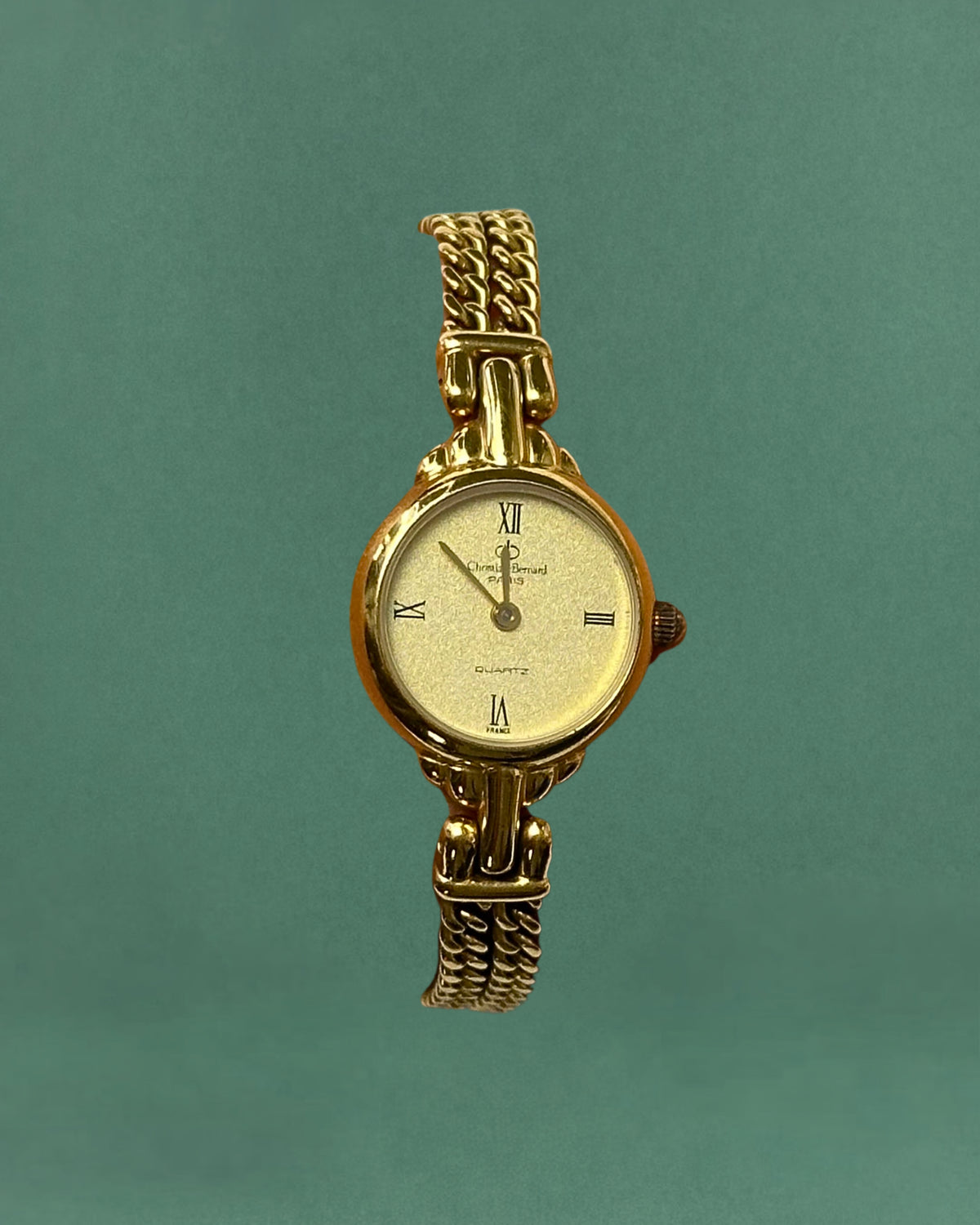 1980s Christian Bernard gold tone chain bracelet quartz watch