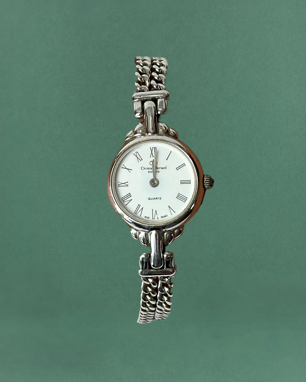 1980s Christian Bernard silver tone chain bracelet quartz watch