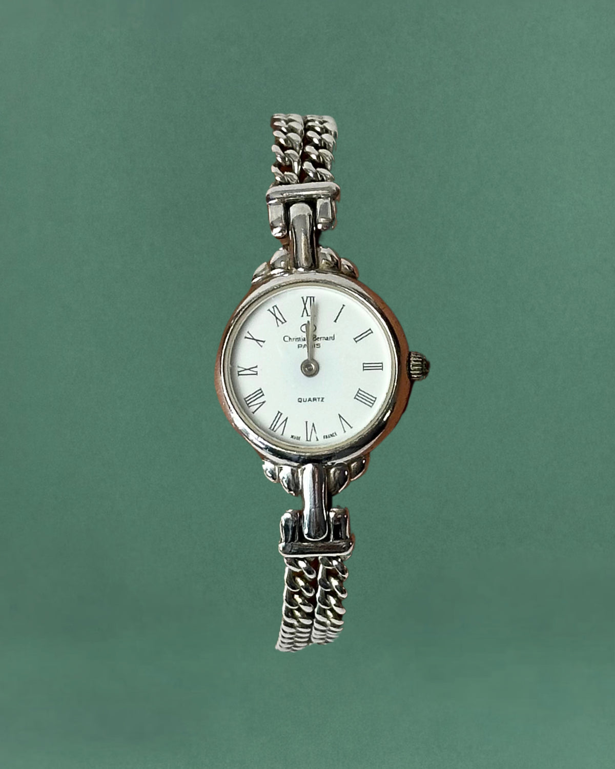 1980s Christian Bernard silver tone chain bracelet quartz watch