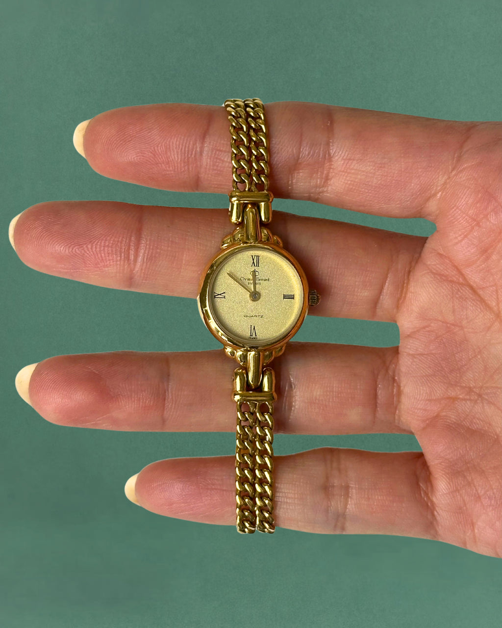 1980s Christian Bernard gold tone chain bracelet quartz watch