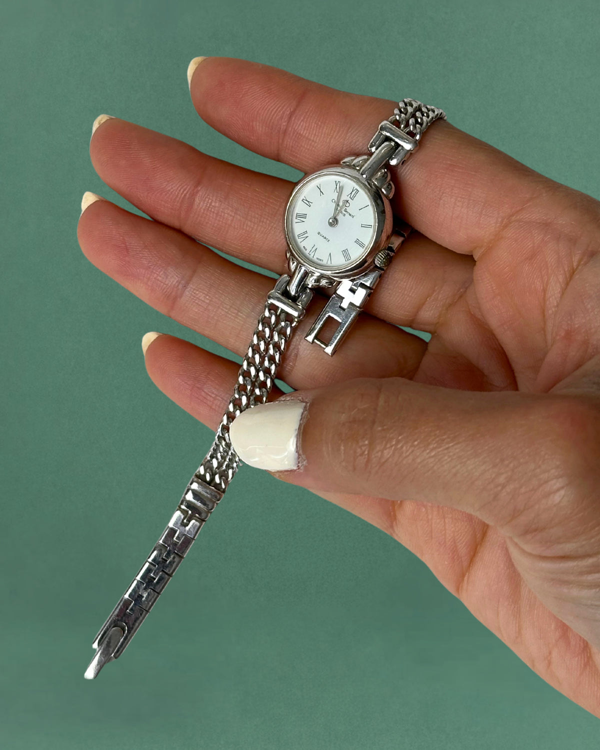 1980s Christian Bernard silver tone chain bracelet quartz watch
