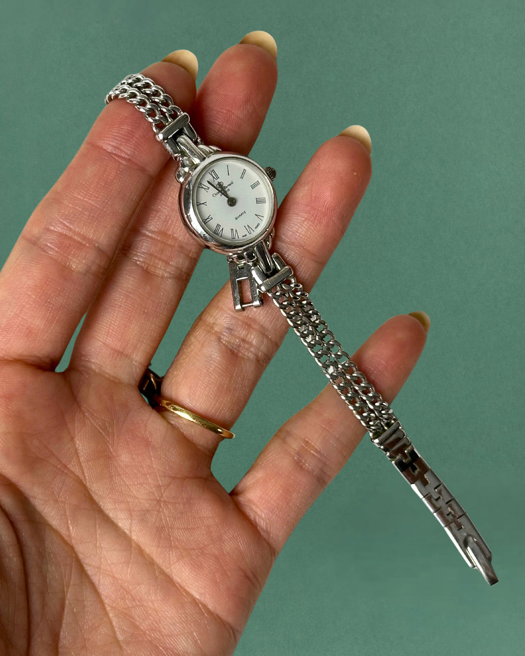 1980s Christian Bernard silver tone chain bracelet quartz watch